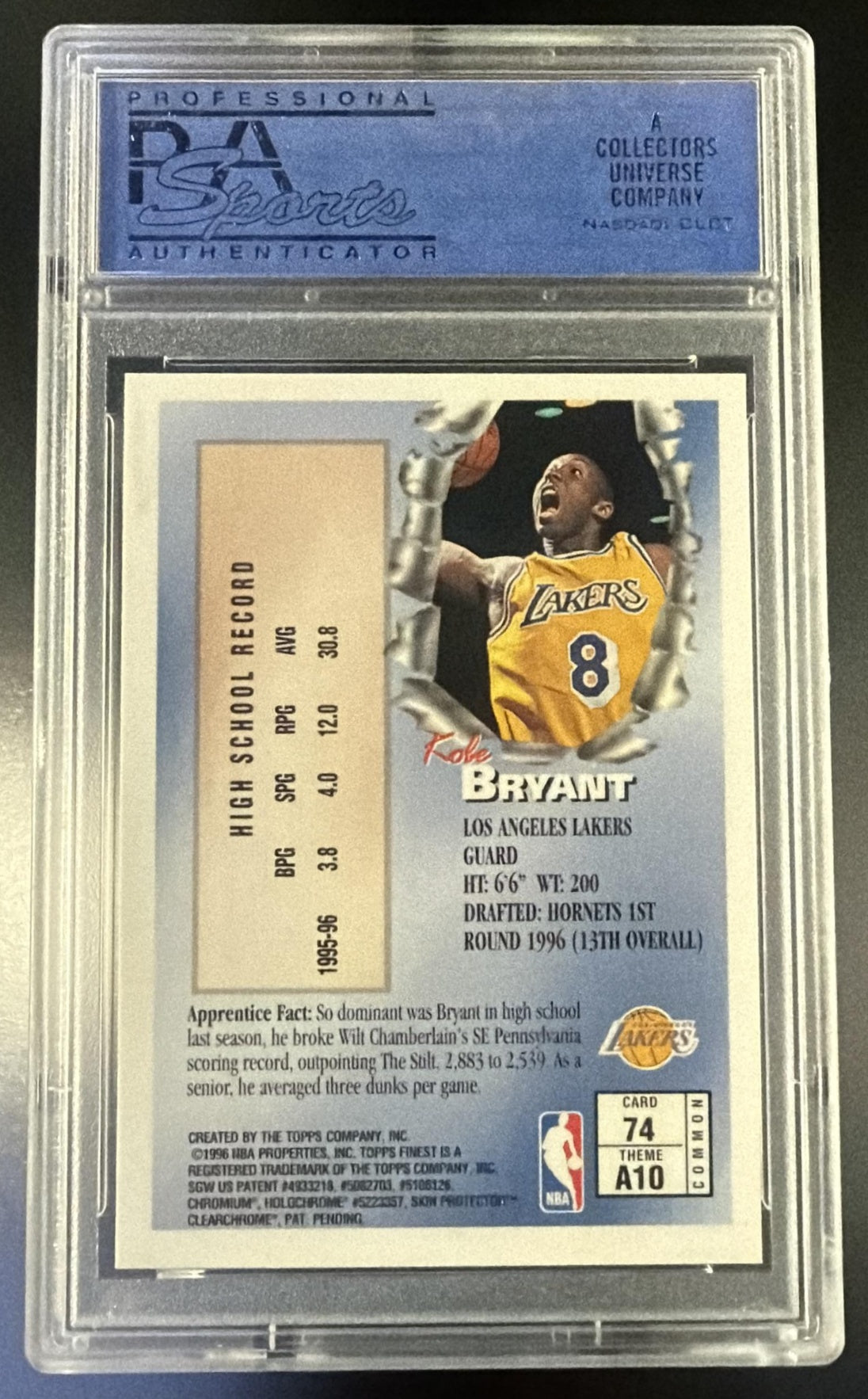 1996 Finest With Coating Kobe Bryant #74 PSA 10