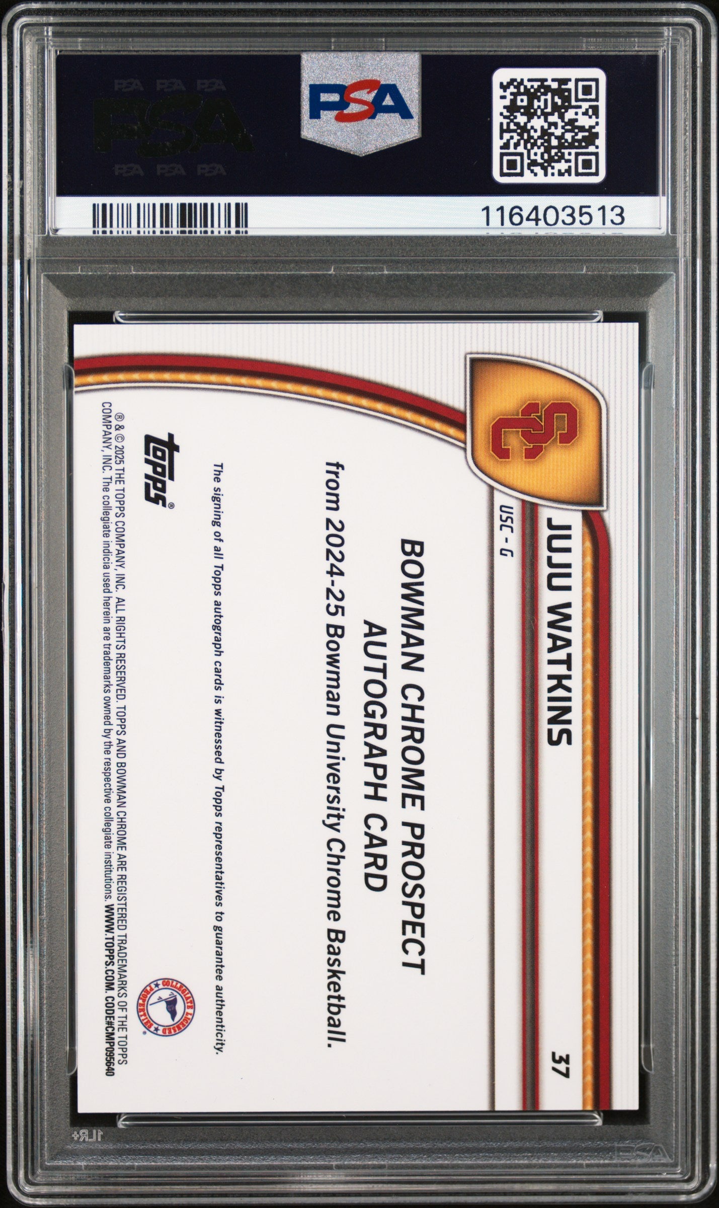 2024 Bowman Chrome University Autograph-Black & Gold Stealth Refractor Juju Watkins #37 /24 PSA 10