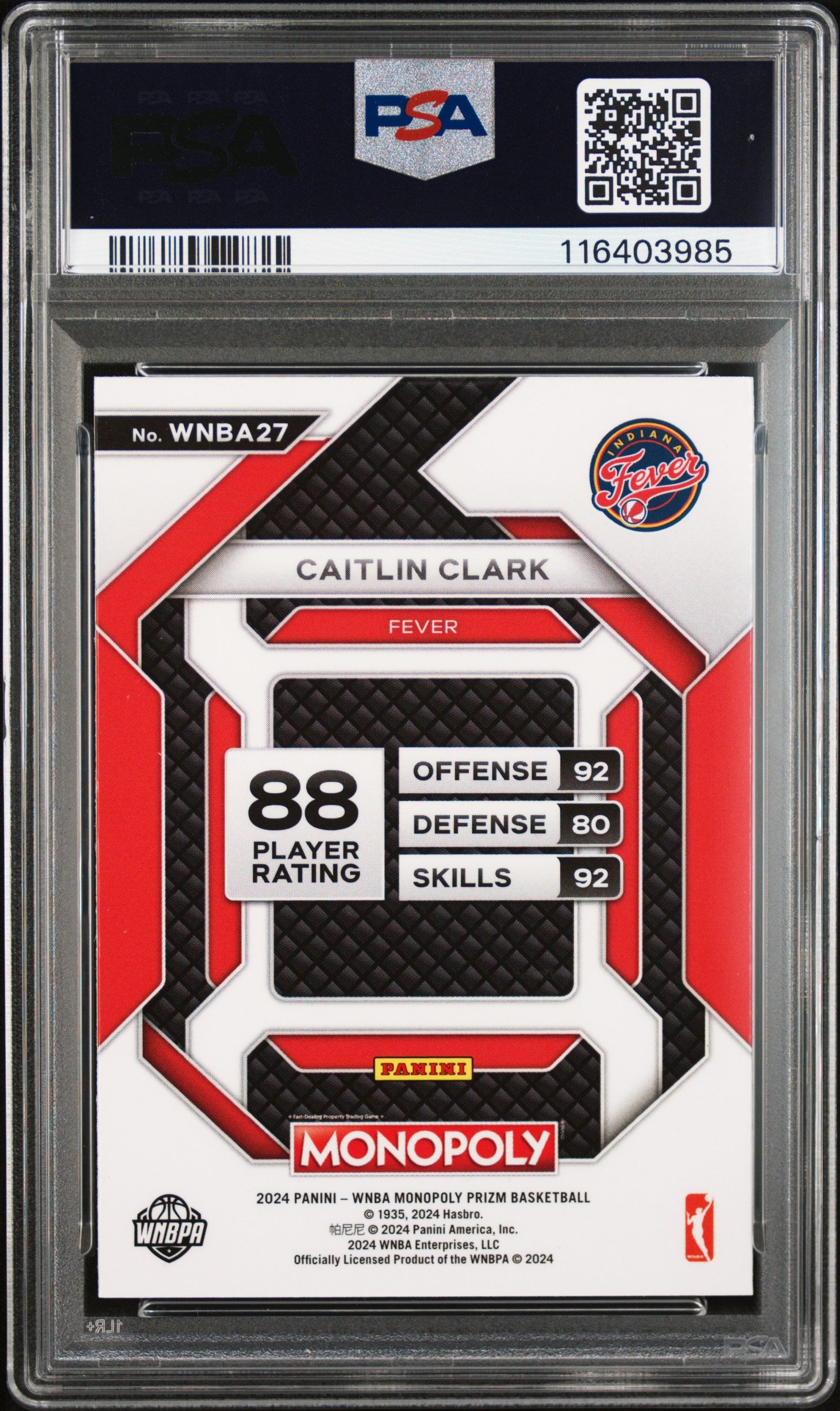 2024 Panini Prizm Monopoly WNBA Insert Caitlin Clark #WNBA27 PSA 9
