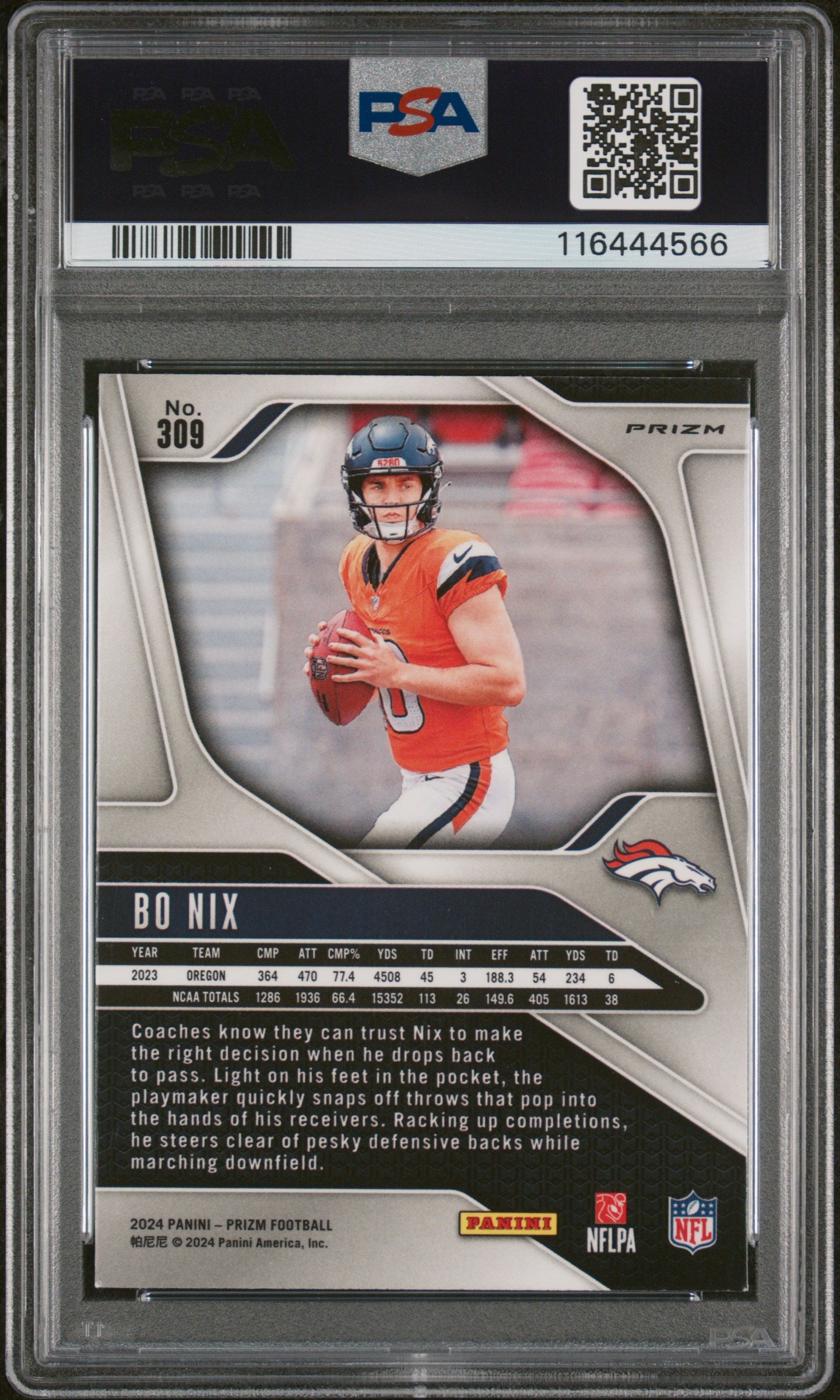 2024 Panini Prizm Disco Prizm Bo Nix #309 RC PSA 9
