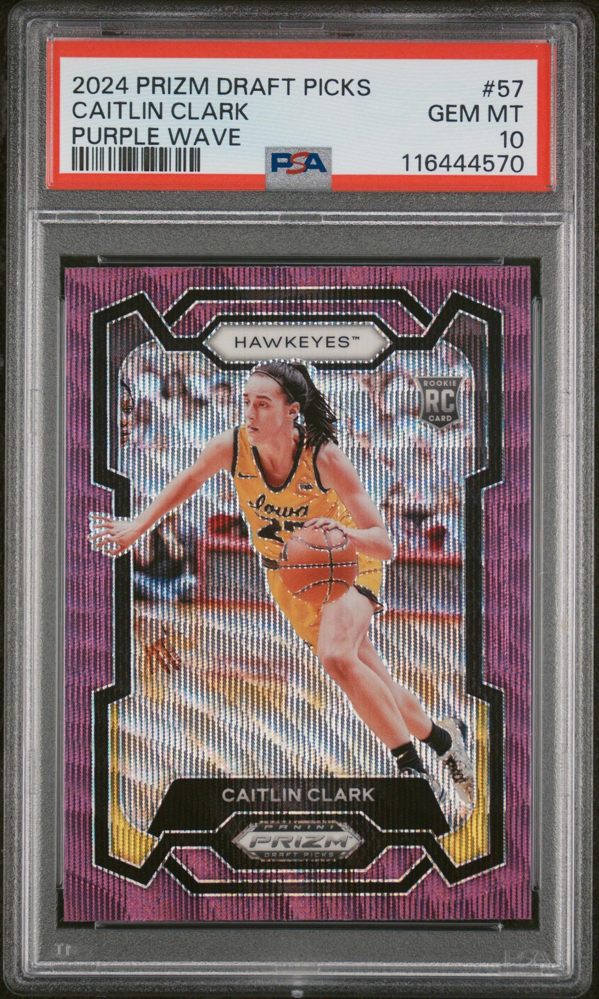 2024 Panini Prizm Draft Picks Purple Wave Caitlin Clark #57 RC PSA 10