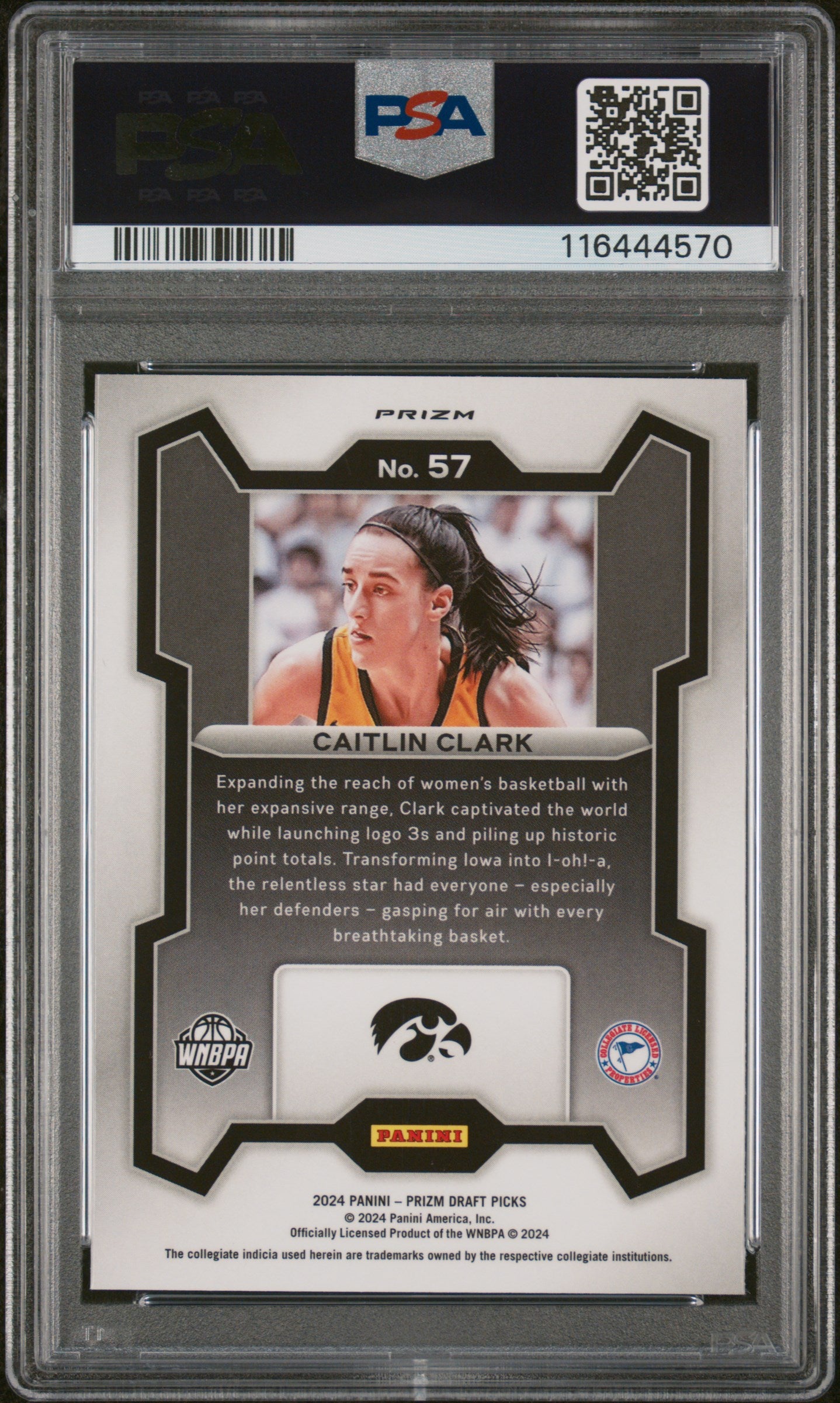 2024 Panini Prizm Draft Picks Purple Wave Caitlin Clark #57 RC PSA 10