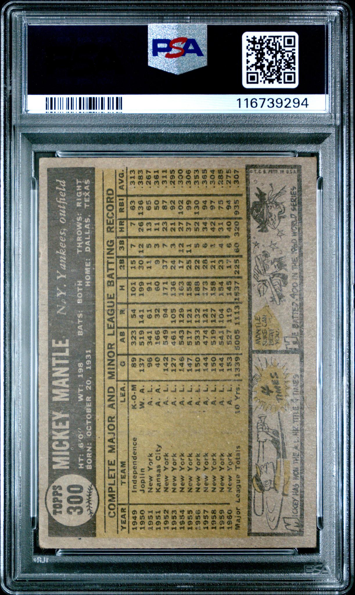 1961 Topps Mickey Mantle #300 PSA 4