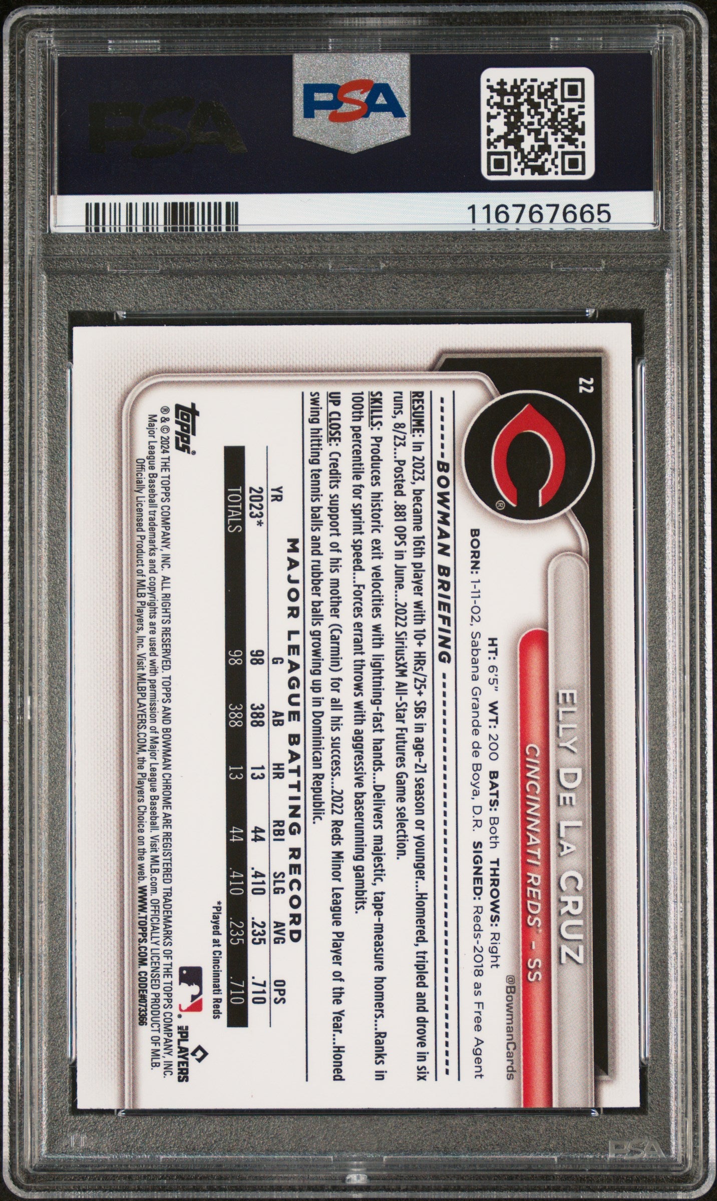 2024 Bowman Mega Box Chrome Fuchsia Elly De La Cruz #22 /199 PSA 10