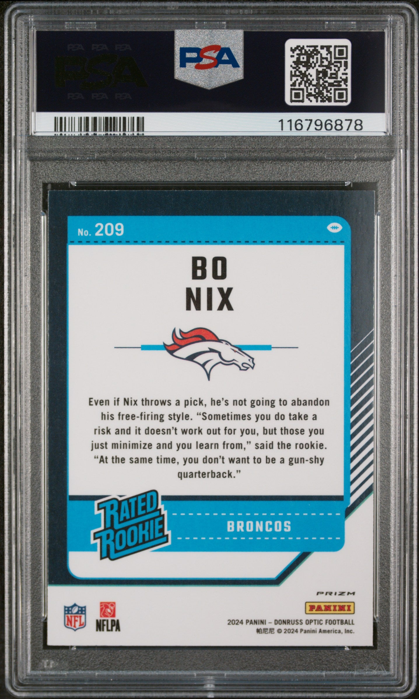 2024 Panini Donruss Optic Holo Bo Nix #209 RC PSA 10