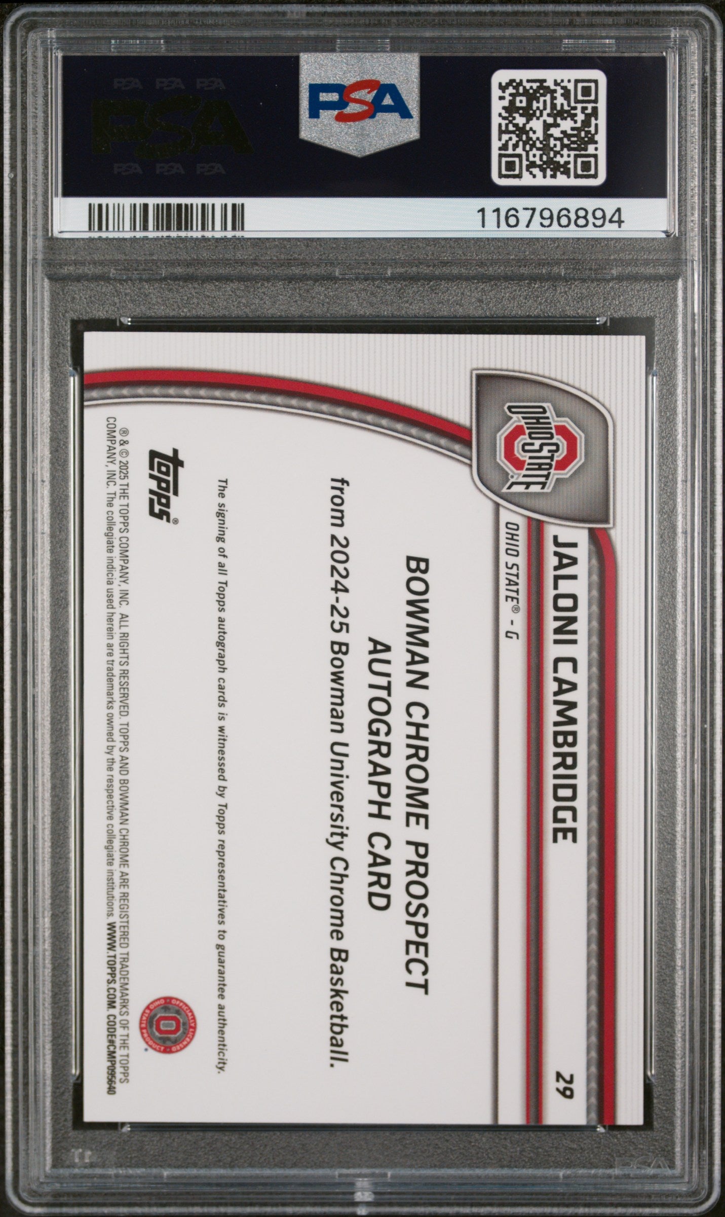 2024 Topps Bowman Chrome U Red Wave Jaloni Cambridge #29 Auto PSA 8