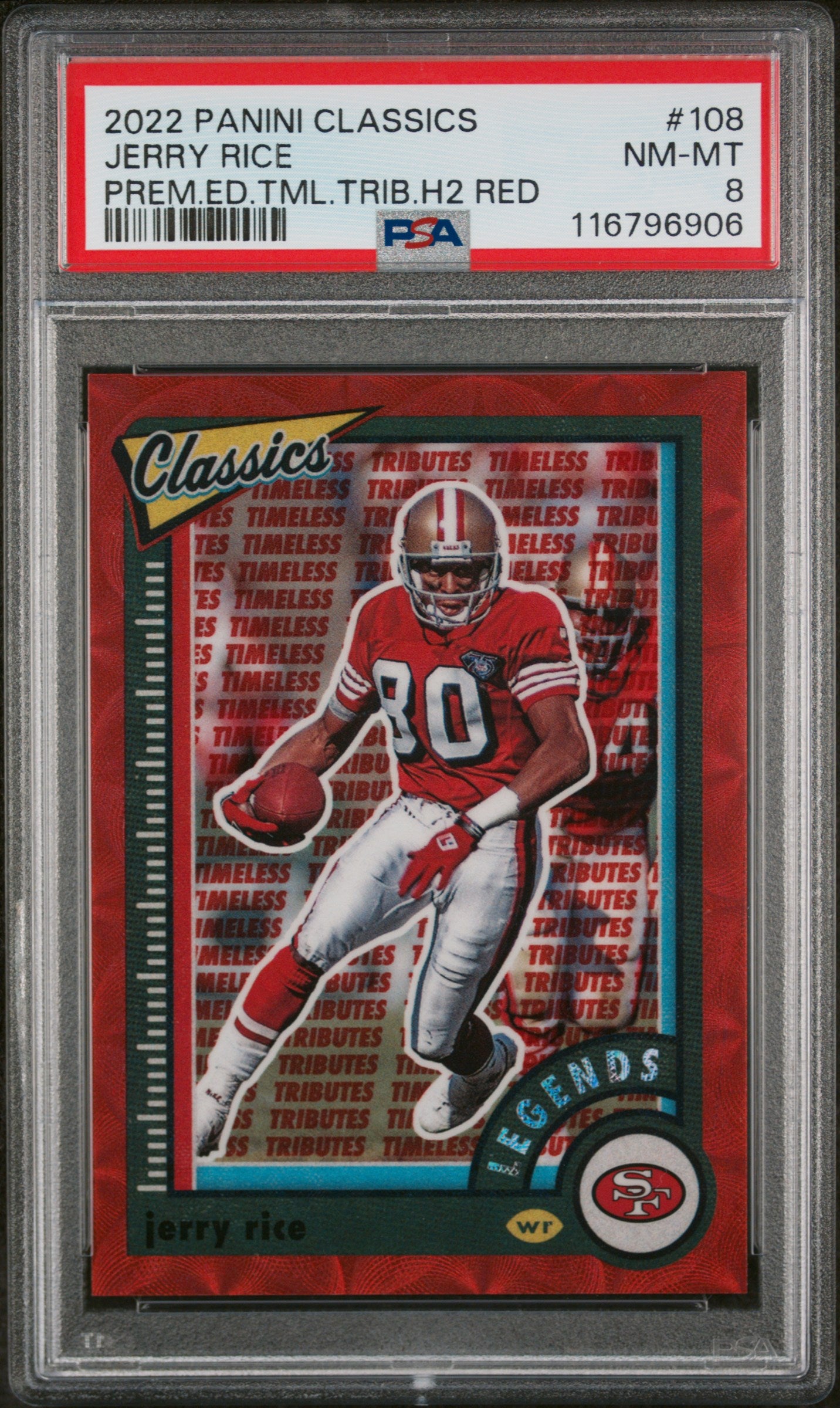 2022 Panini Classics Timeless Tributes H2 Red Jerry Rice #108 /35 PSA 8