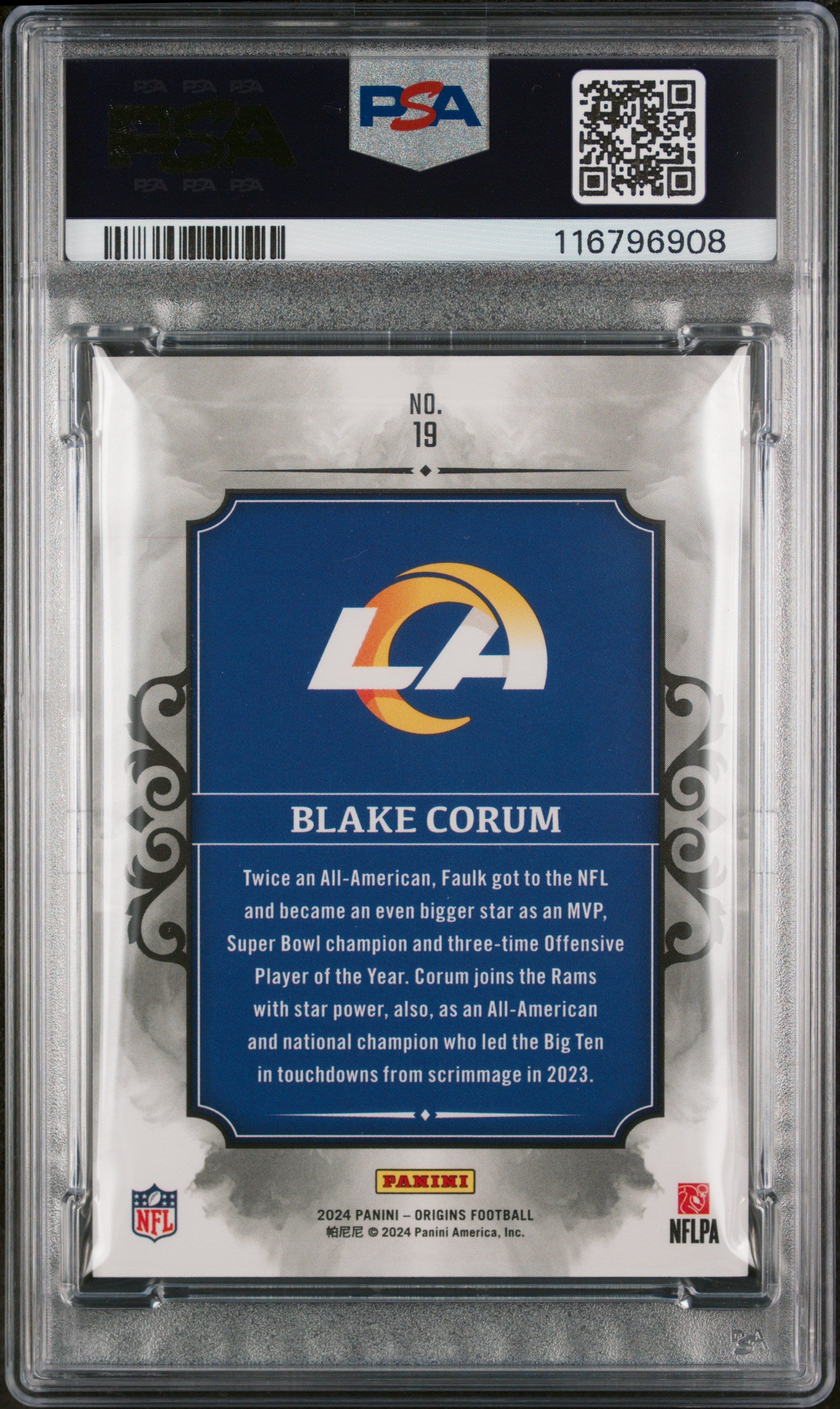 2024 Panini Origins Pedigree Blake Corum/Marshall Faulk #19 RC PSA 10