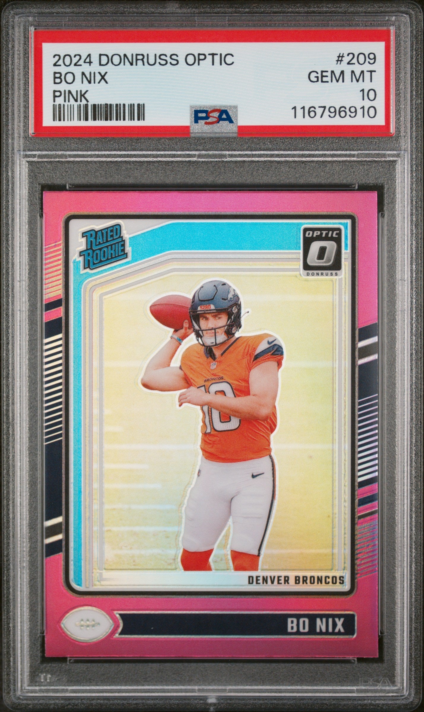 2024 Panini Donruss Optic Pink Bo Nix #209 RC PSA 10