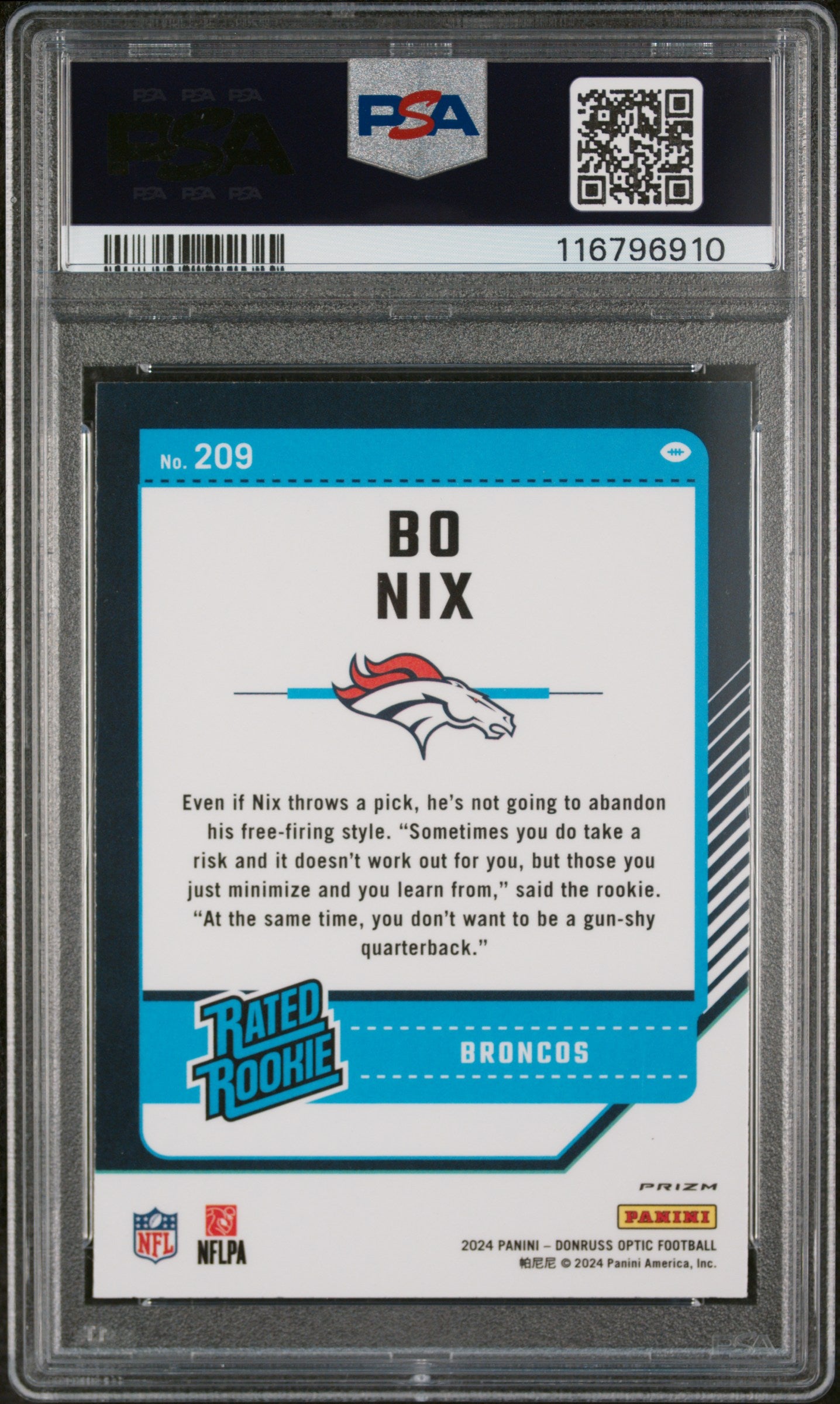 2024 Panini Donruss Optic Pink Bo Nix #209 RC PSA 10