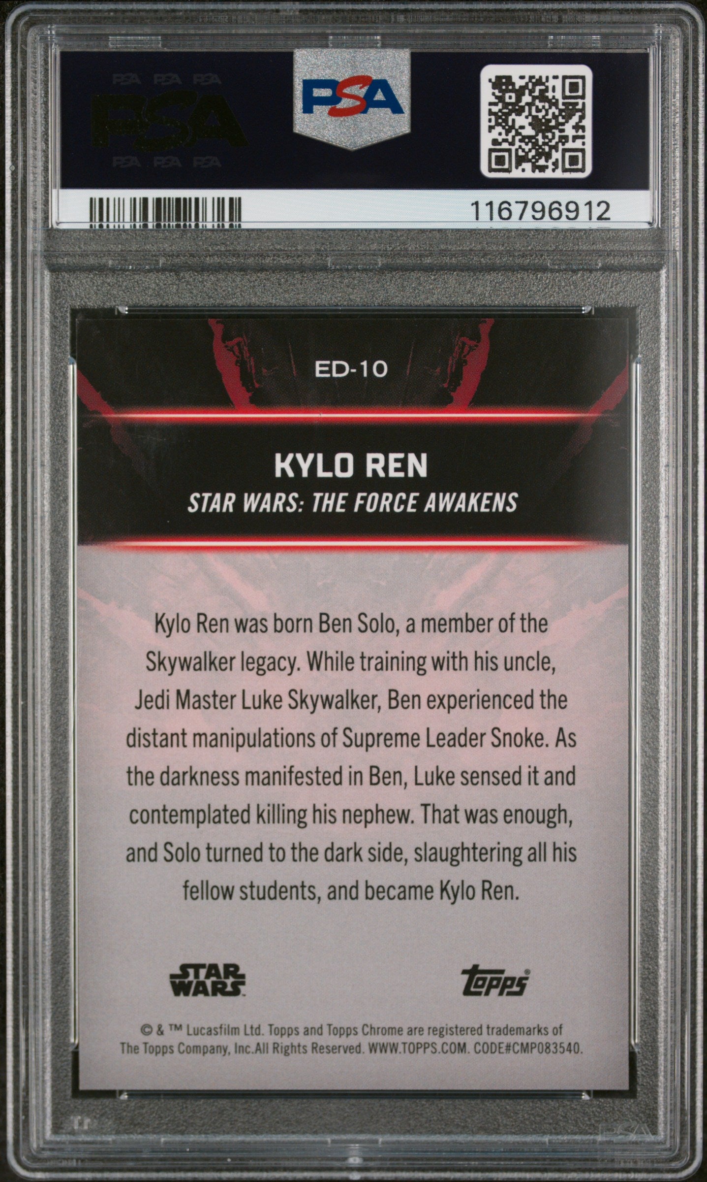 2024 Chrome Black #10 Kylo Ren Embrace/Dark Side-Org Ref /25 PSA 10