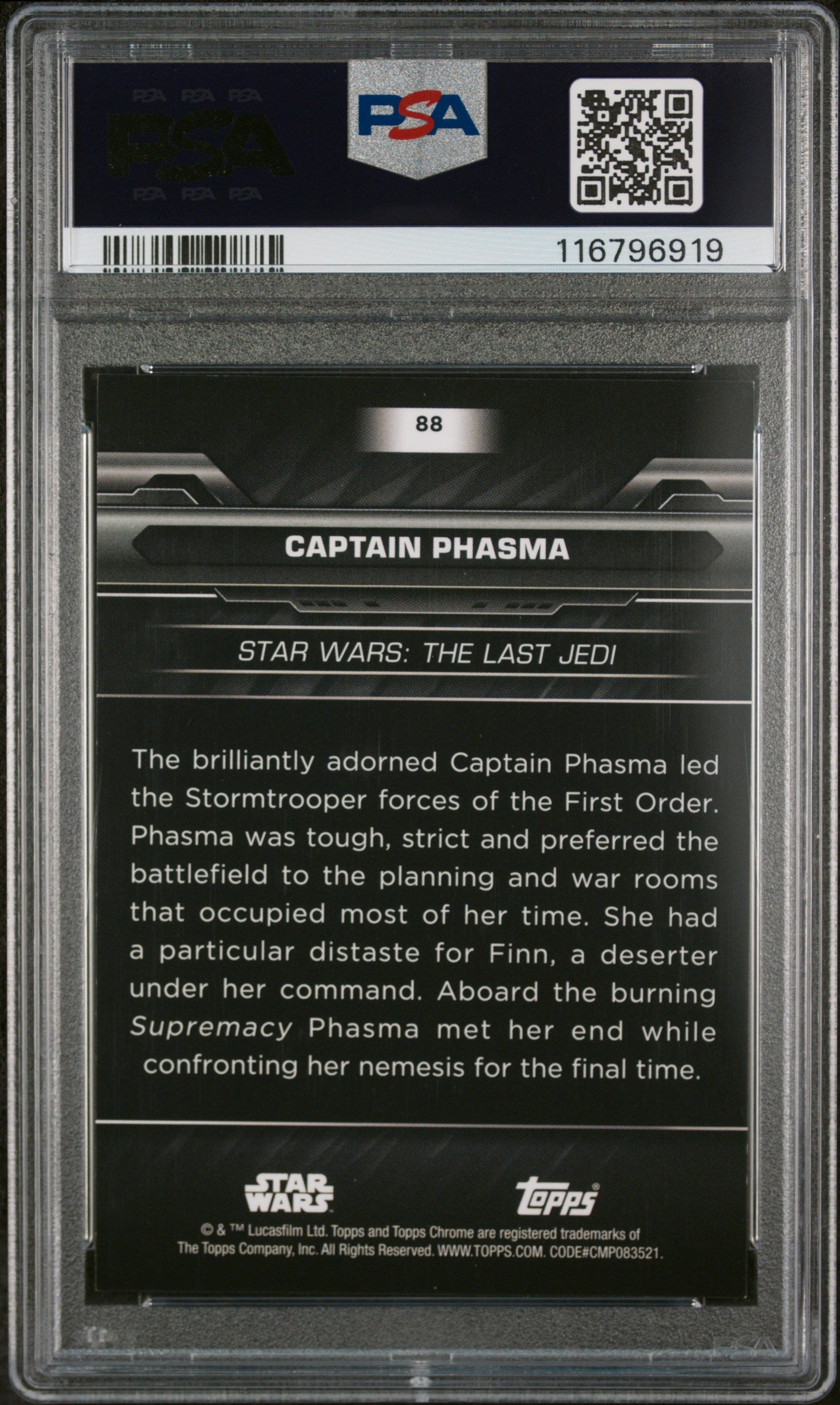 2024 Topps Star Wars Chrome Black Yellow Lazer Captain Phasma #88 /75 PSA 9