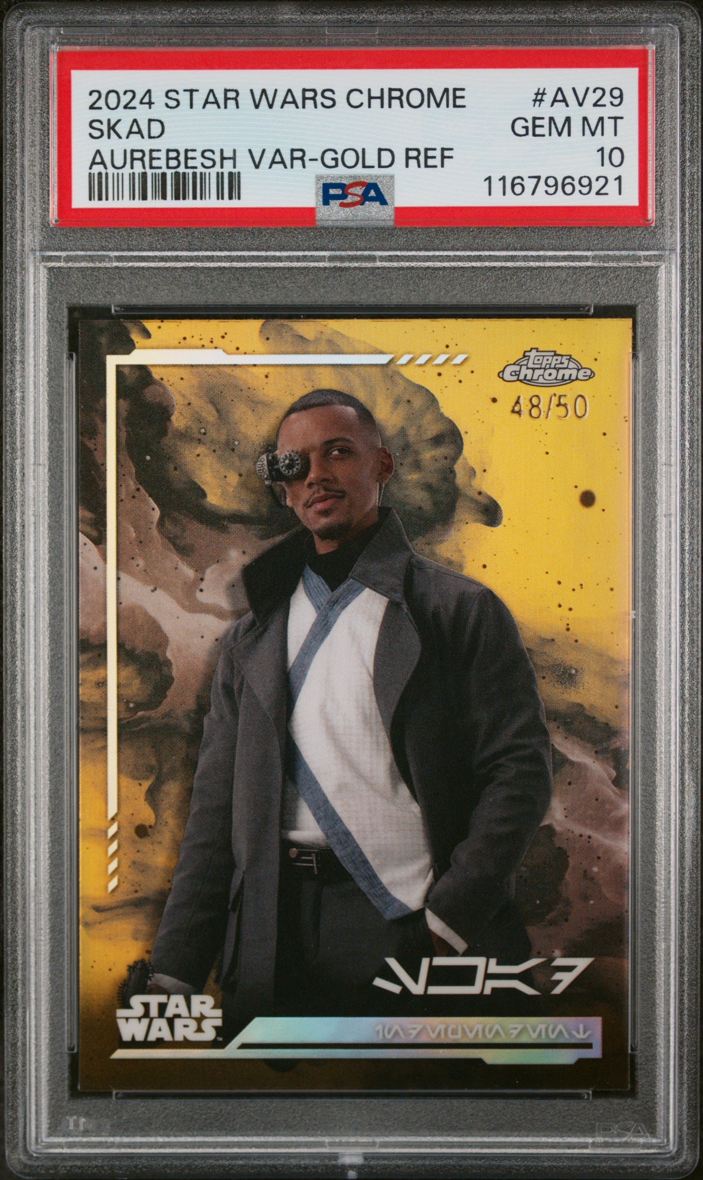 2024 Topps Star Wars Chrome Aurebesh Var Gold Refractor Skad #AV-29 /50 PSA 10