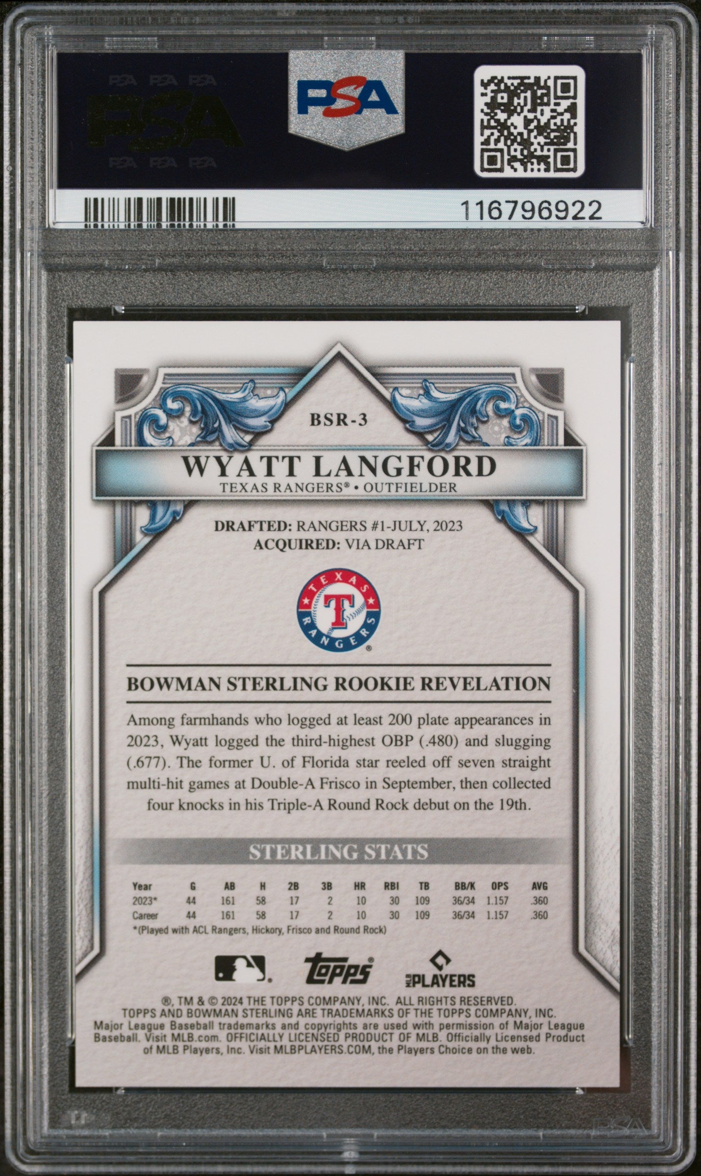 2024 Bowman Sterling Rookies-Black Lava Wyatt Langford #BSR-3 RC /10 PSA 10
