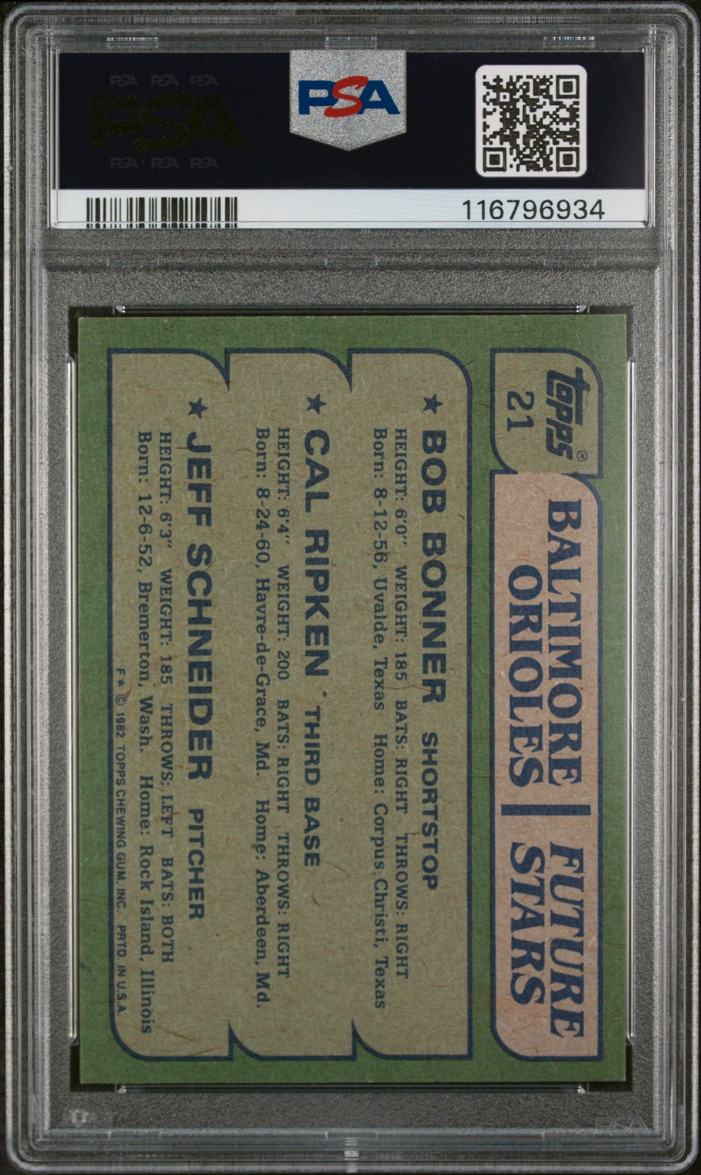 1982 Topps Orioles Future Stars Cal Ripken Jr #21 RC PSA 7