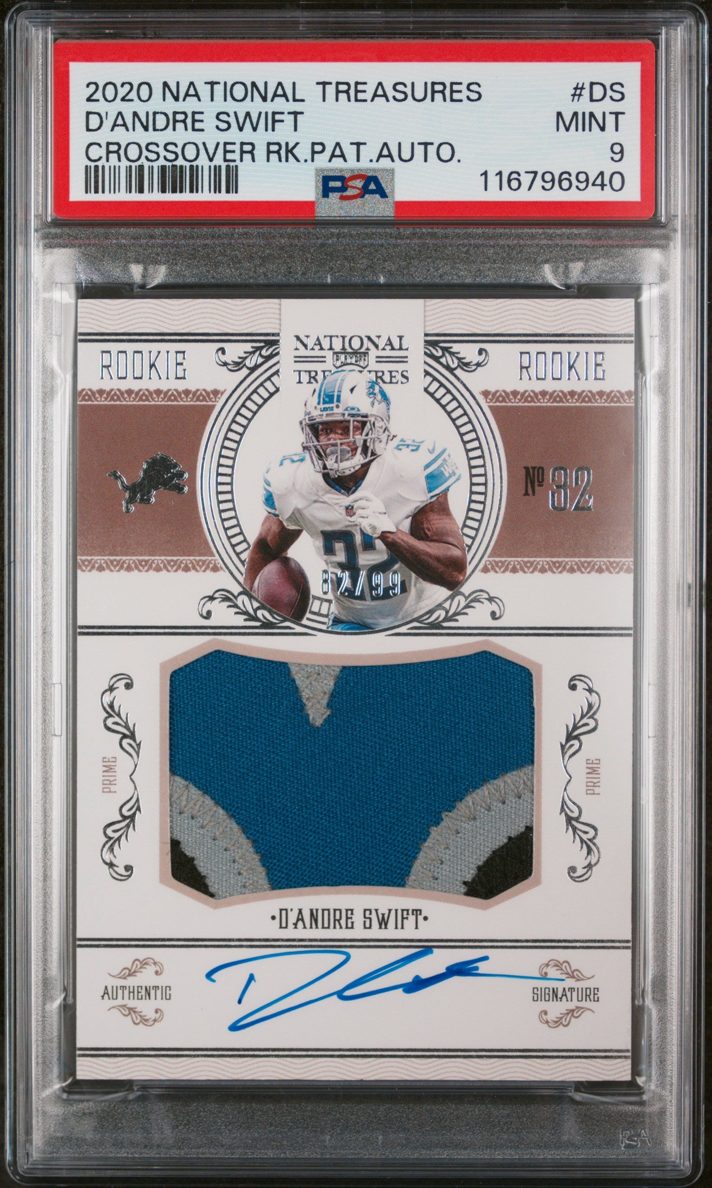 2020 Panini National Treasures Crossover D'Andre Swift #CRS-DS RC RPA /99 PSA 9