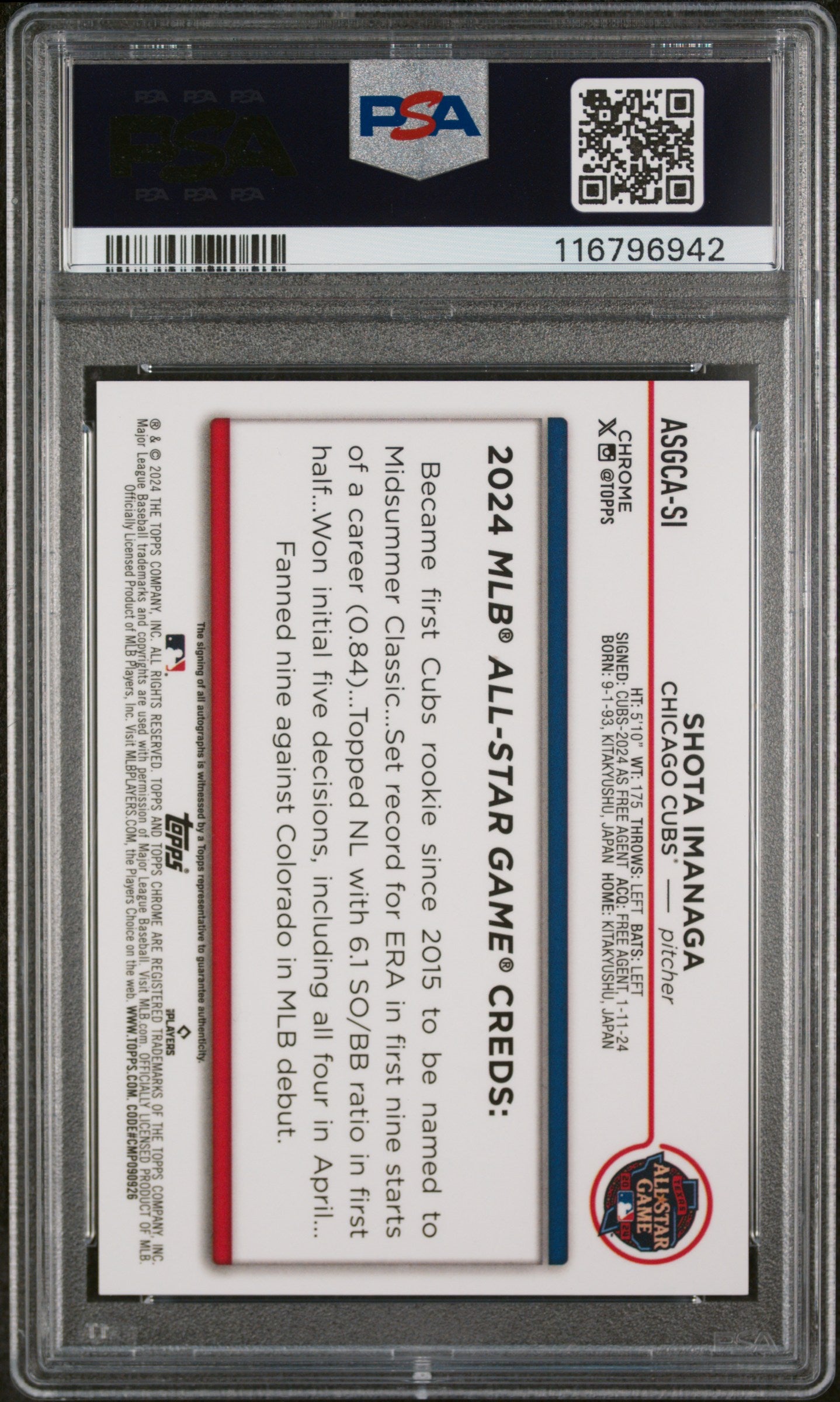 2024 Topps Chrome #SI Shota Imanaga 2024 MLB All-Star Game PSA 10