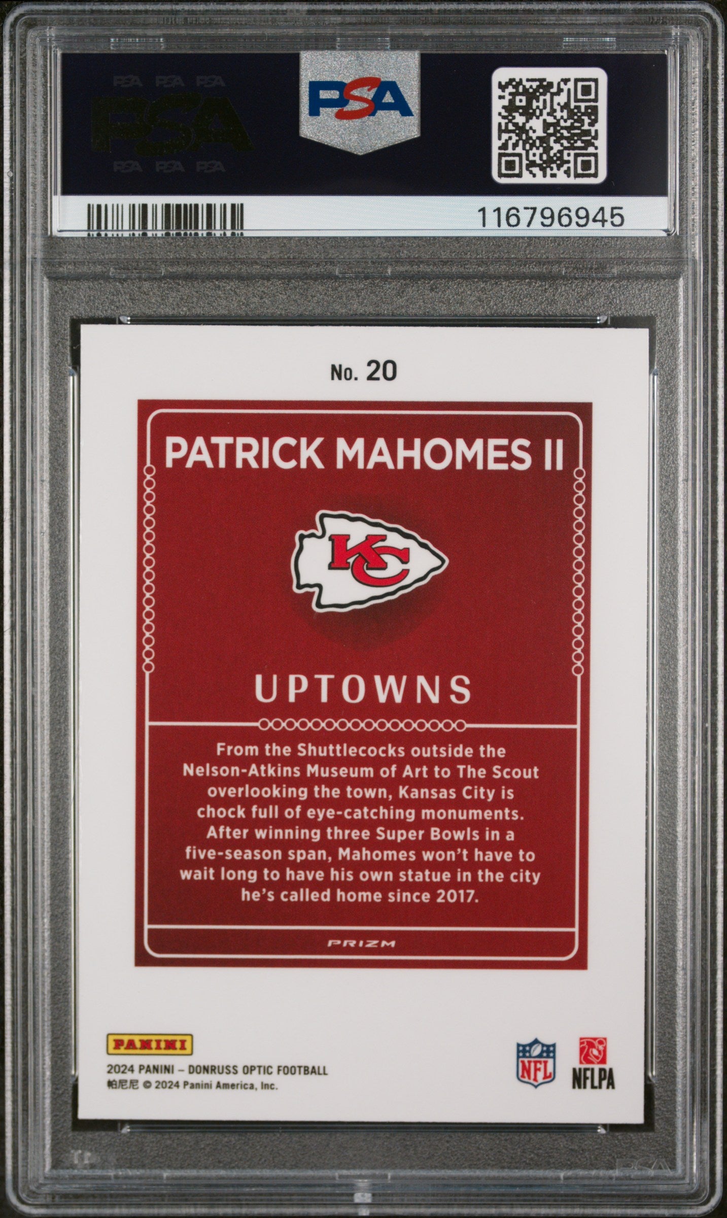 2024 Panini Donruss Optic Uptowns Patrick Mahomes II #20 PSA 10