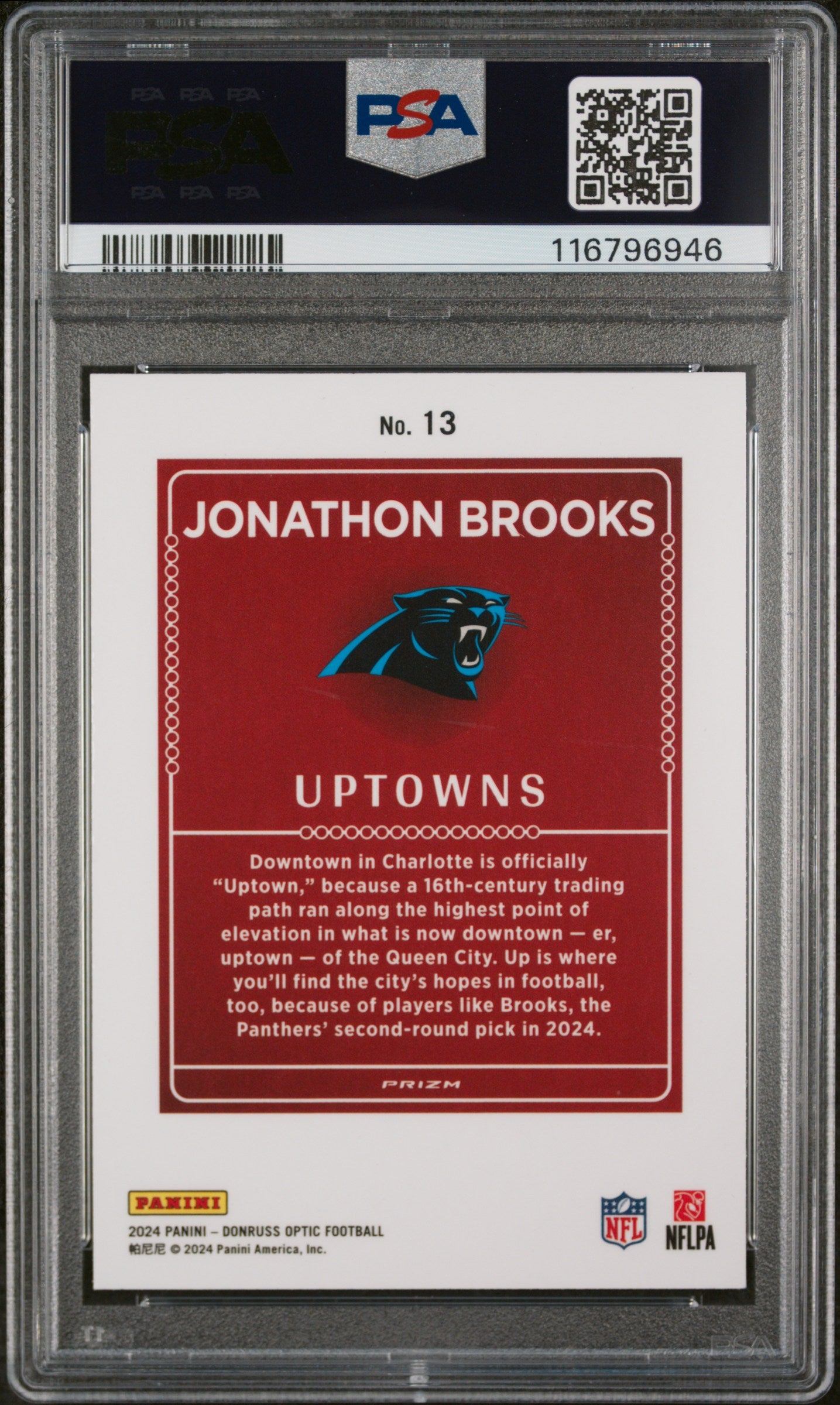 2024 Donruss Optic #13 Jonathon Brooks Uptowns PSA 9