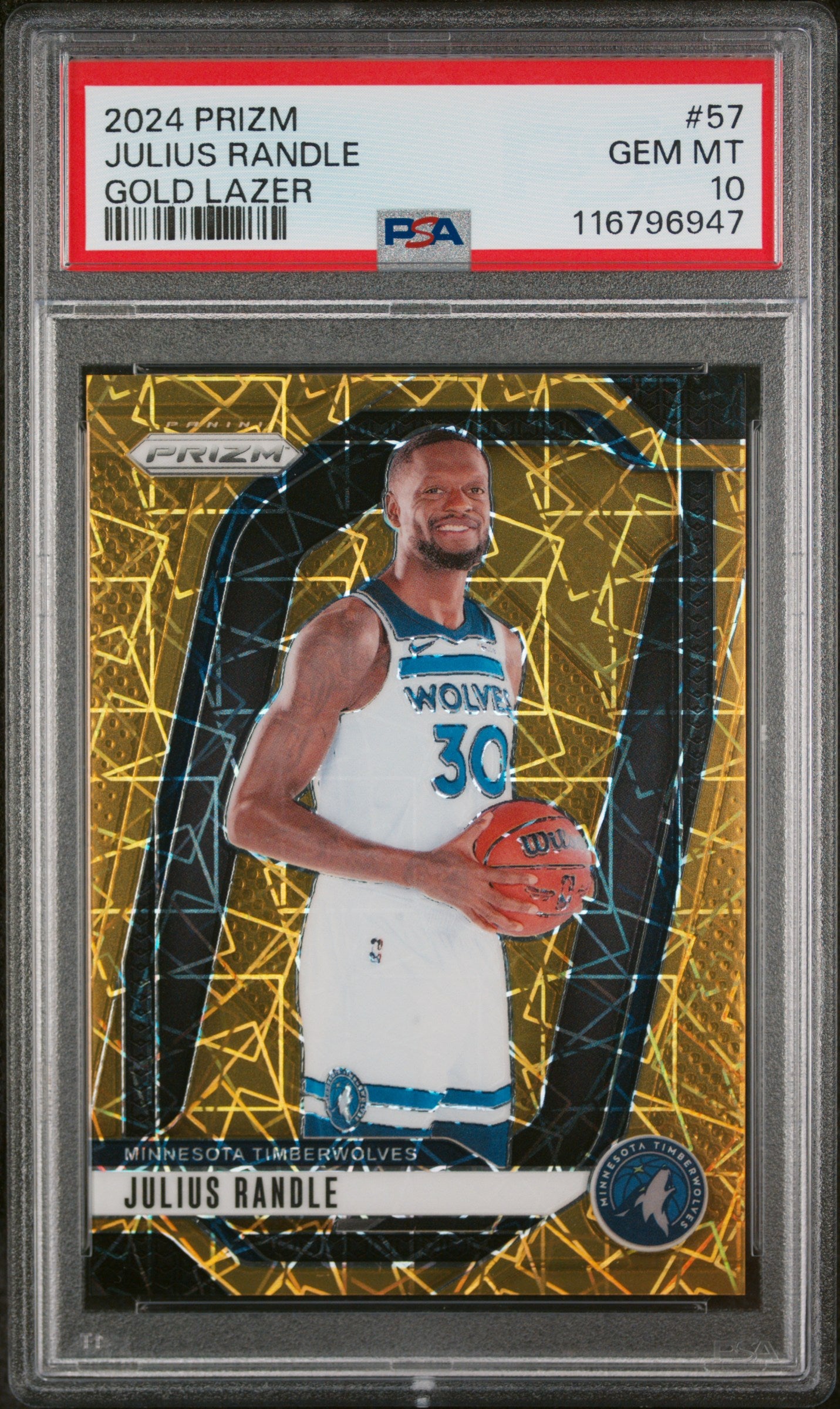 2024 Panini Prizm Gold Lazer Julius Randle #57 /10 PSA 10
