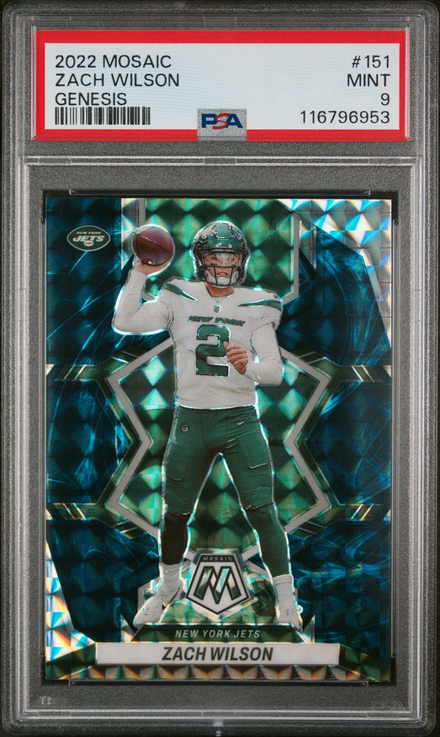 2022 Panini Mosaic Genesis Zach Wilson #151 PSA 9