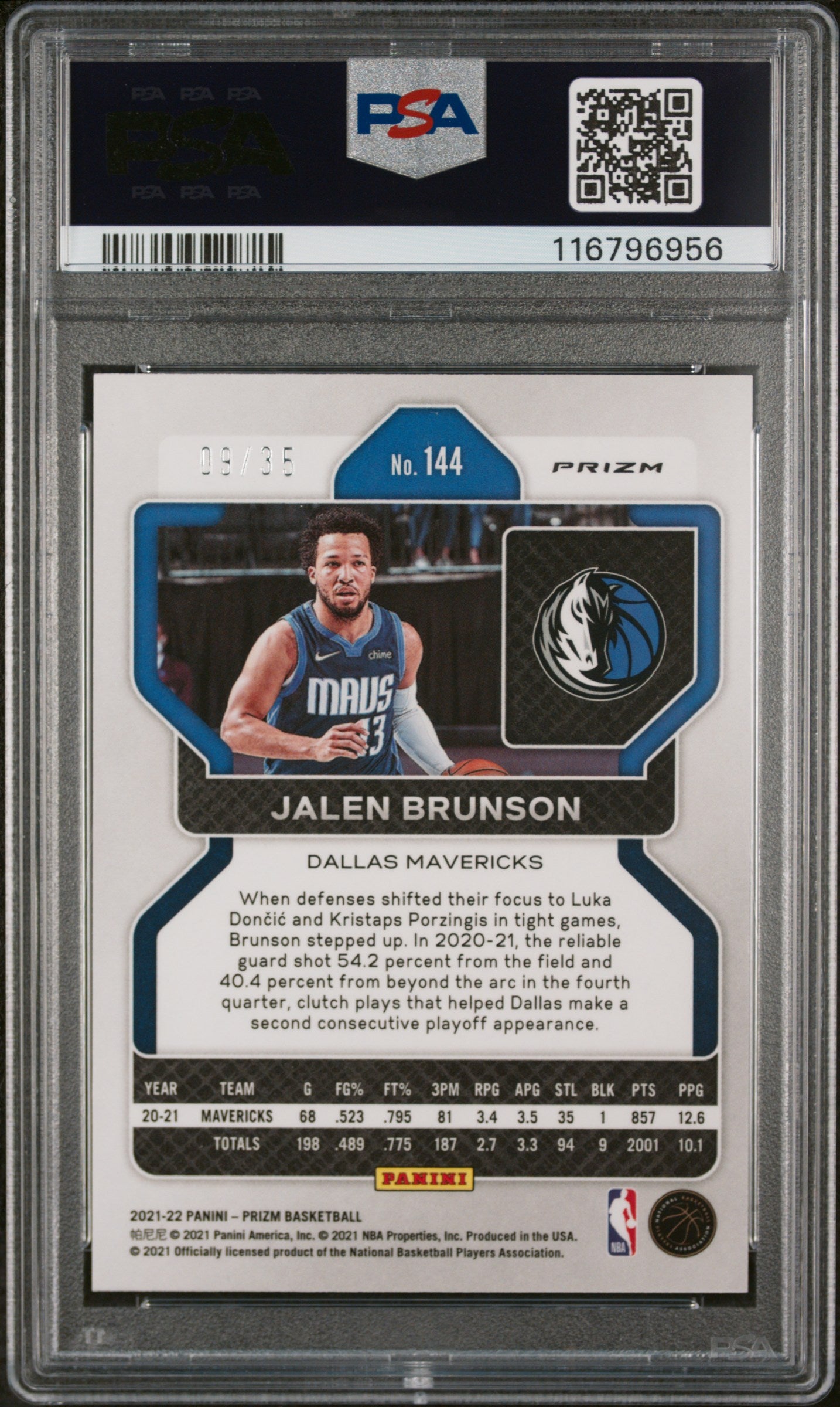 2021 Panini Prizm Purple Pulsar Jalen Brunson #144 /35 PSA 9