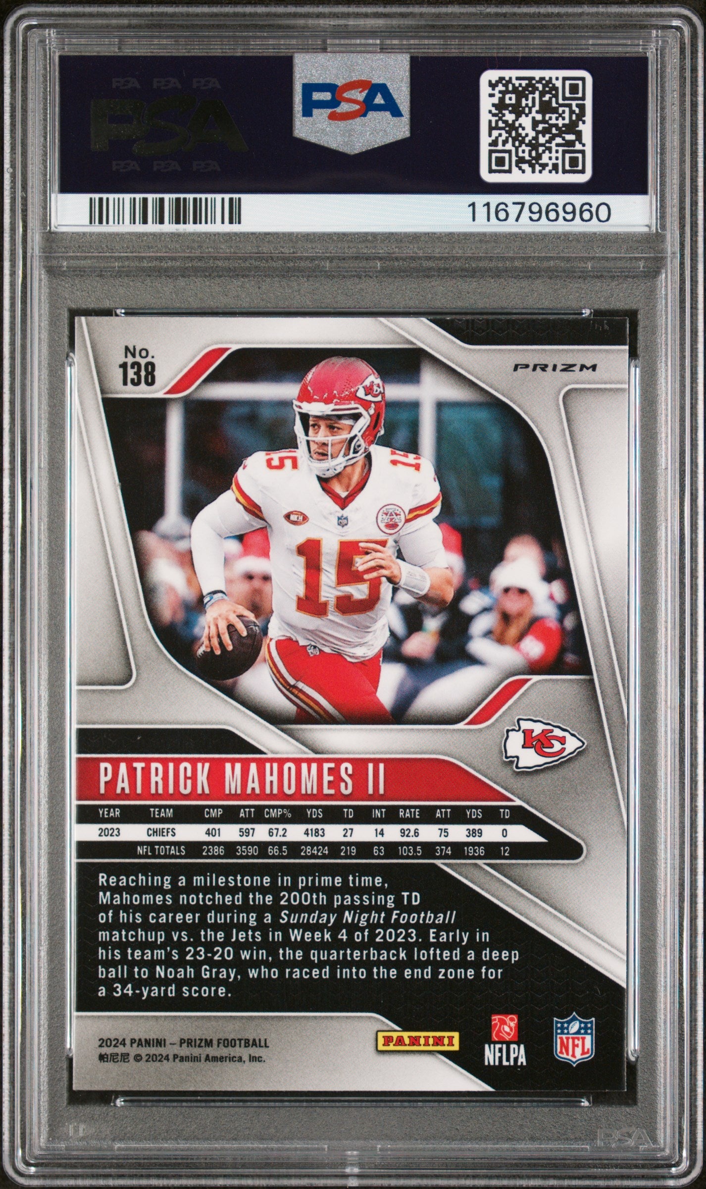 2024 Panini Prizm Black & White Checker Patrick Mahomes II #138 PSA 9