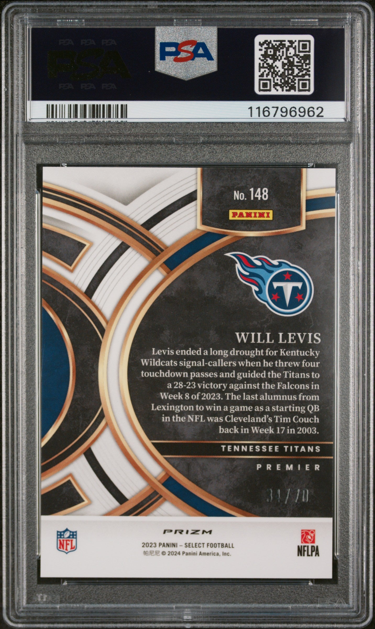 2023 Select #148 Will Levis Dragon Scale Prizm /70 PSA 8
