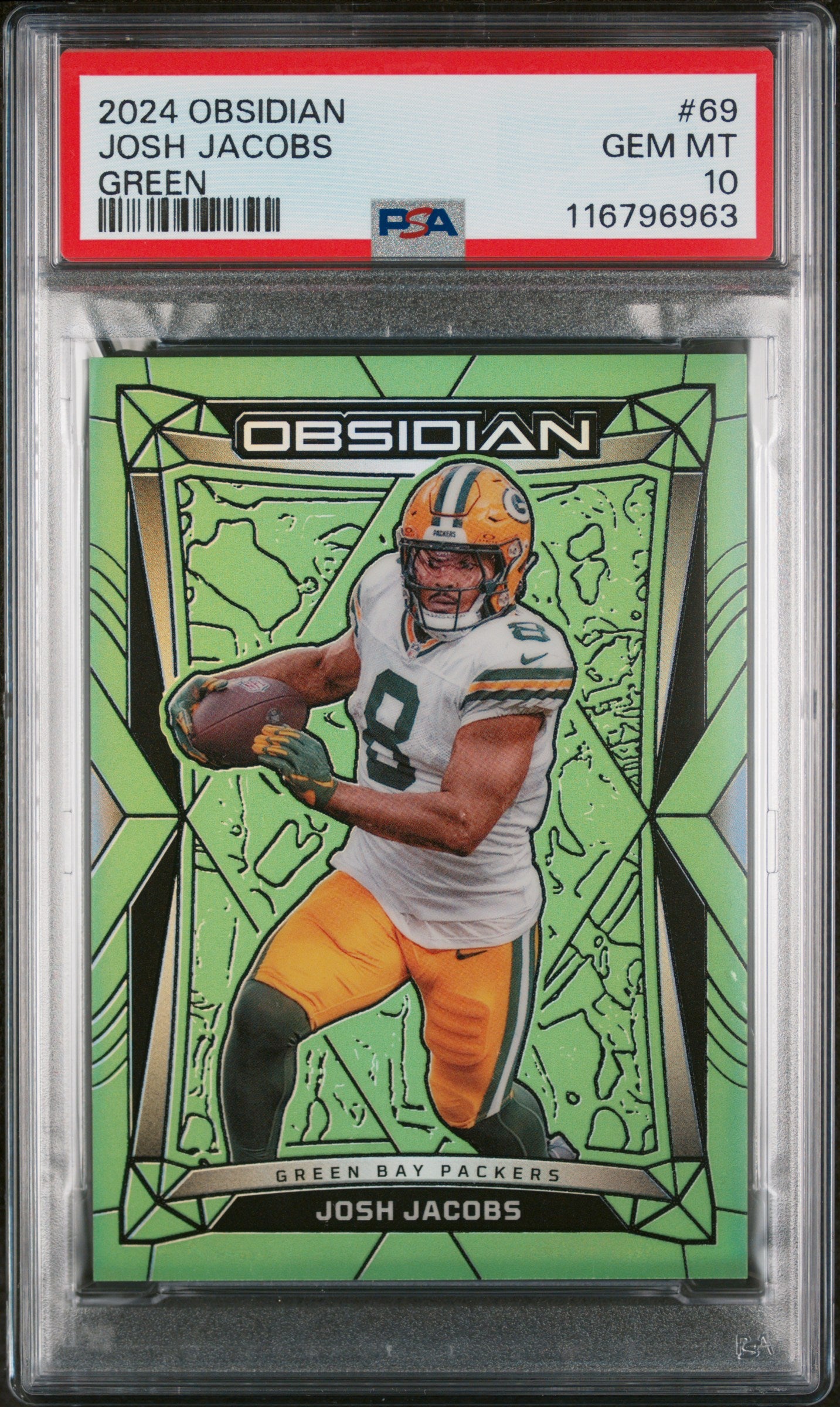 2024 Panini Obsidian Green Josh Jacobs #69 /5 PSA 10