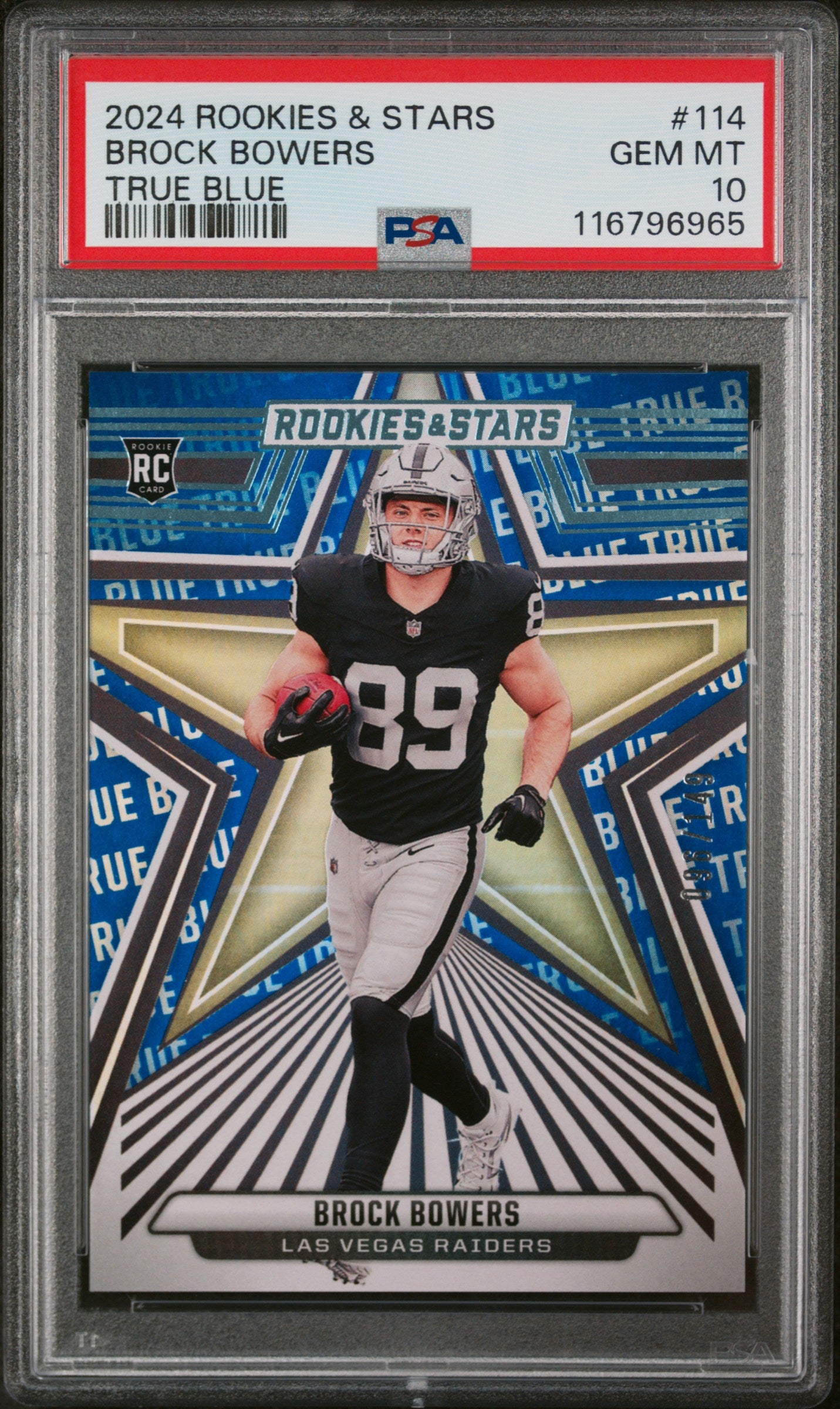2024 Panini Rookies & Stars True Blue Brock Bowers #114 RC PSA 10