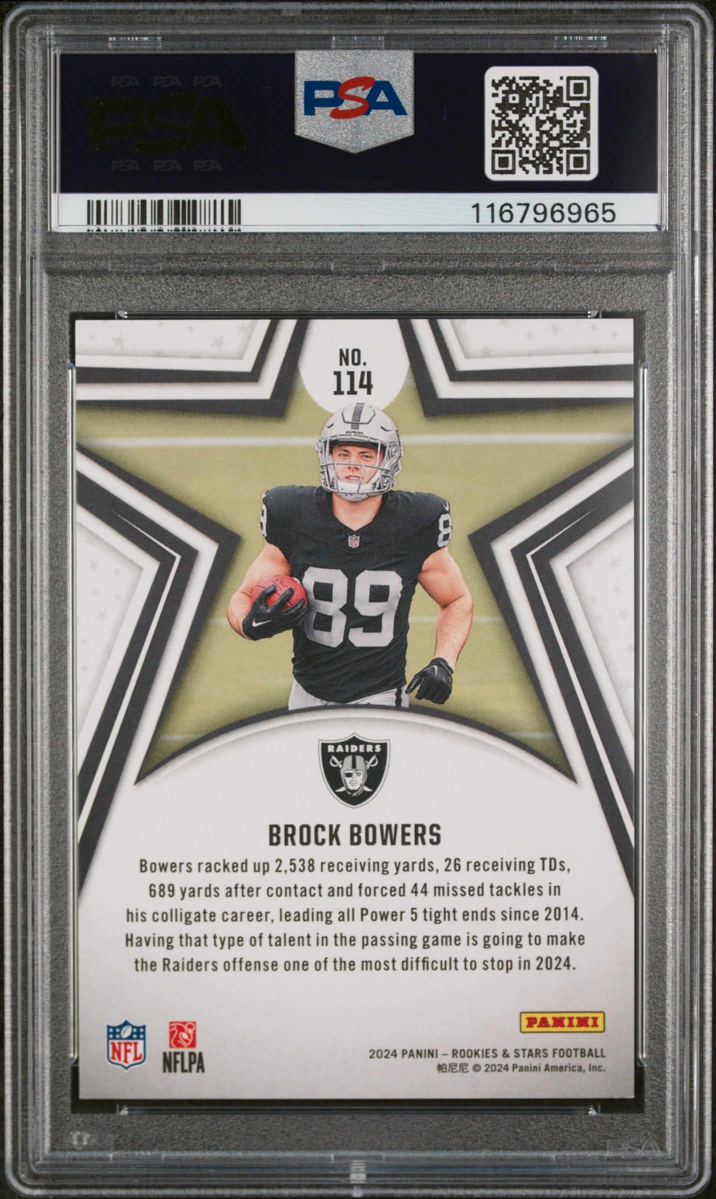 2024 Panini Rookies & Stars True Blue Brock Bowers #114 RC PSA 10