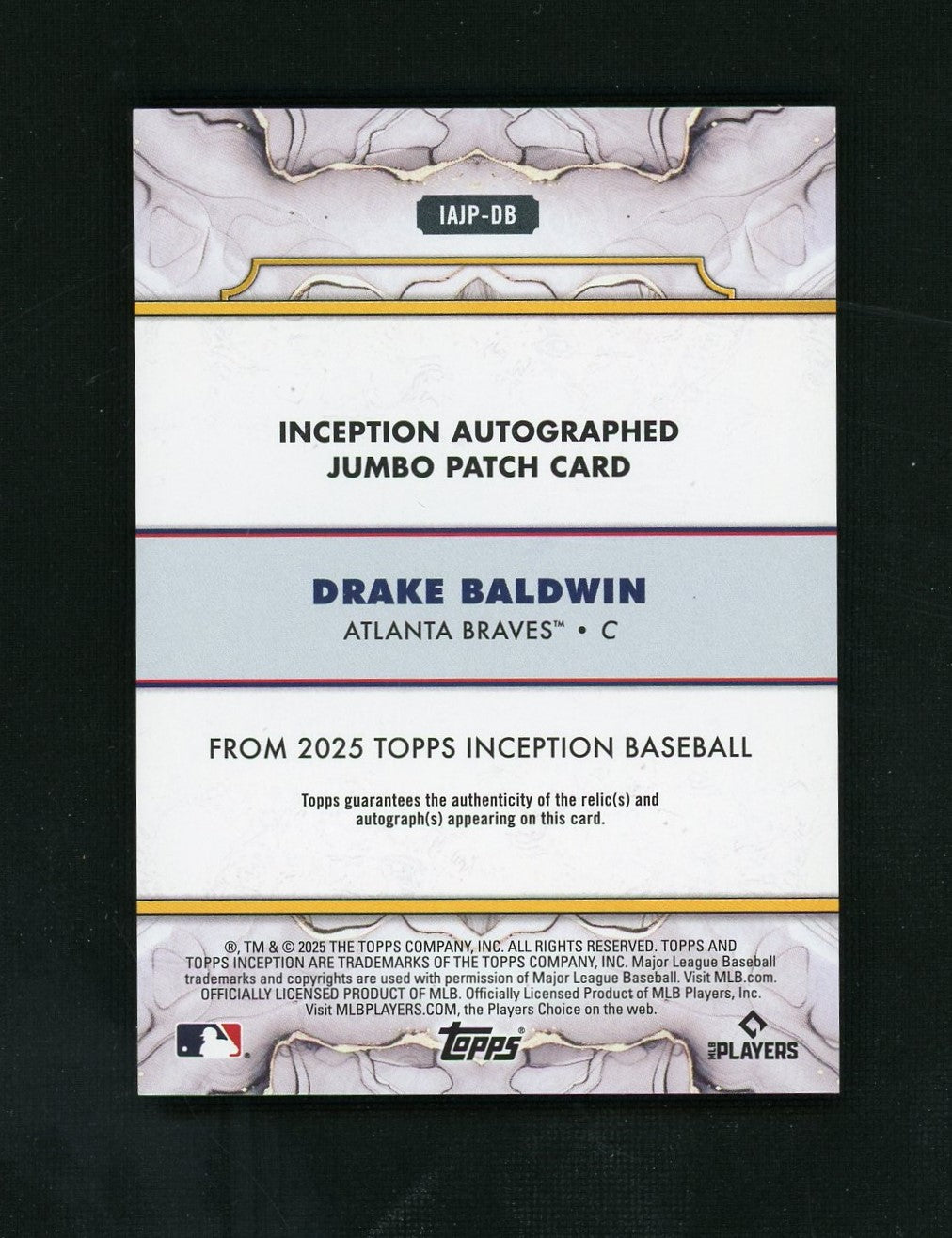 2025 Topps Inception #IAJP-DB Drake Baldwin Patch Auto 120/125