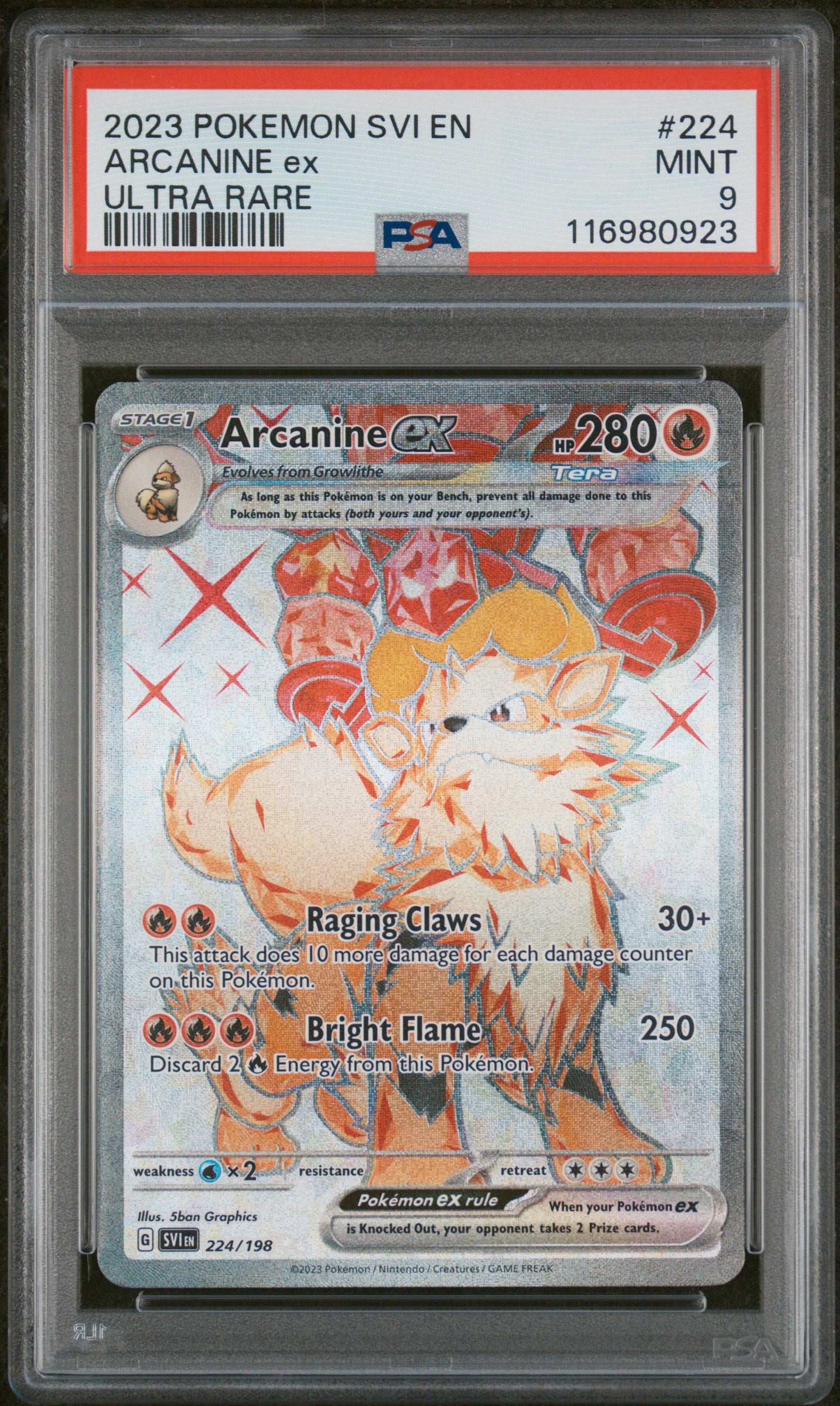 2023 Pokemon #224/198 Arcanine ex Ultra Rare PSA 9