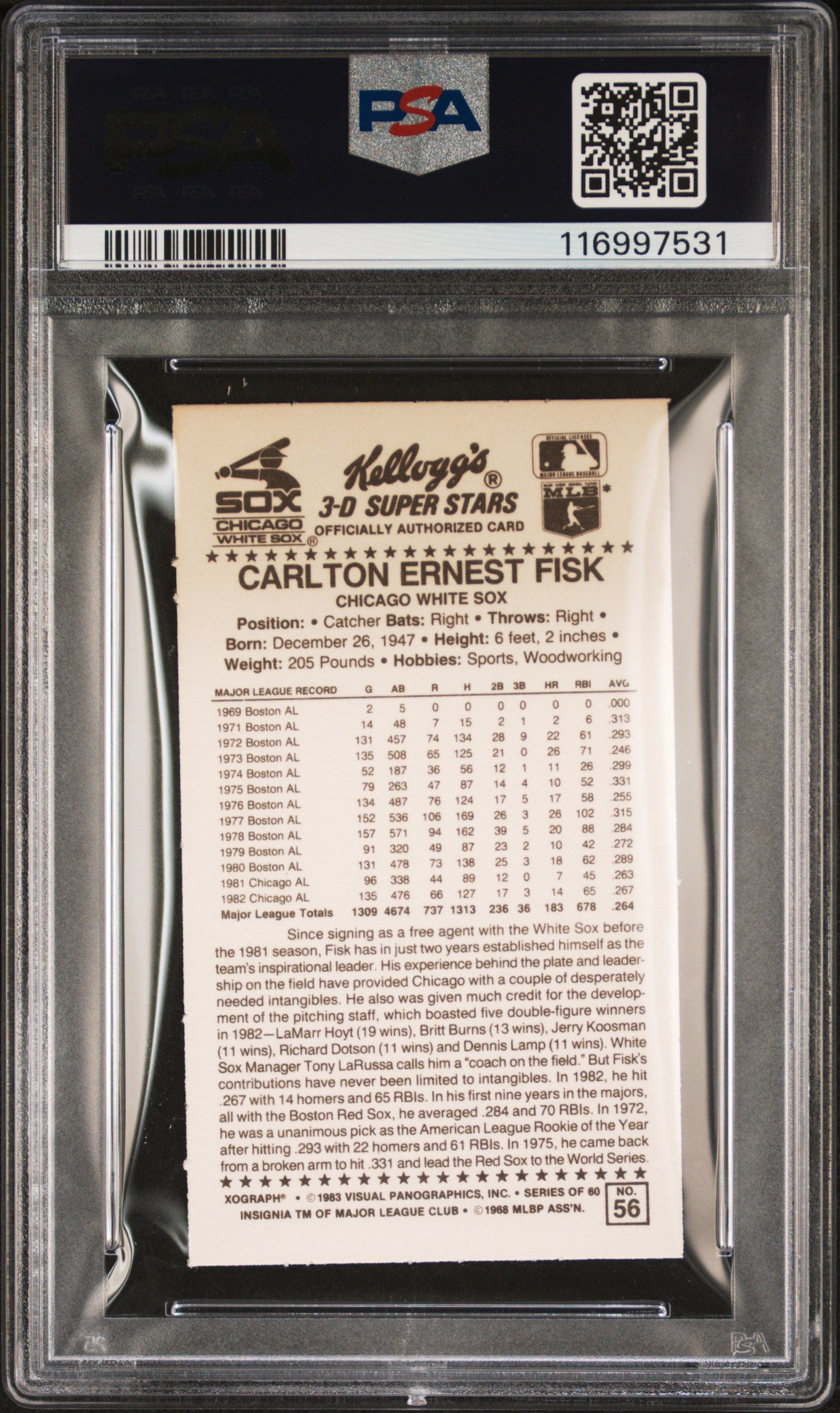 1983 Kellogg's 3-D Super Stars Carlton Fisk #56 PSA 9