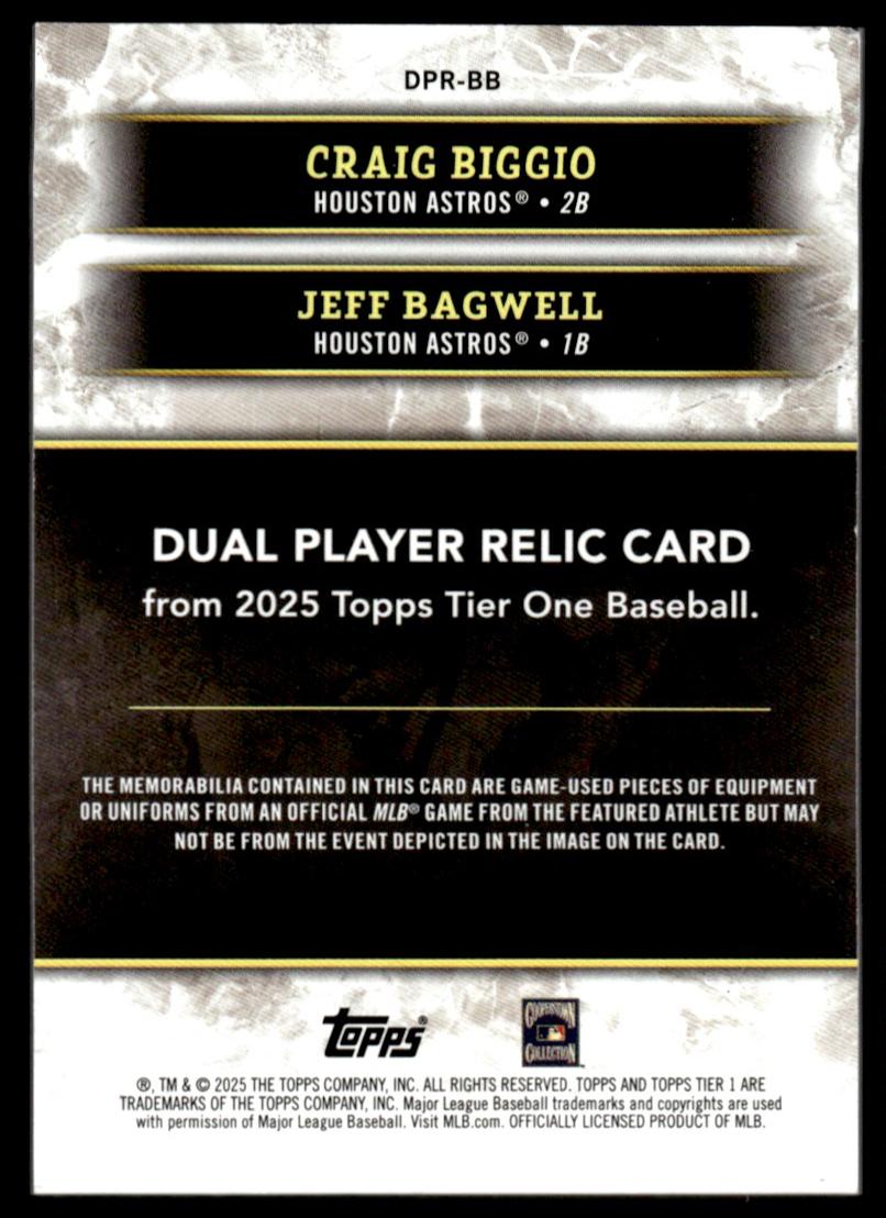 2025 Topps Tier One Craig Biggio Jeff Bagwell Dual Patch /10
