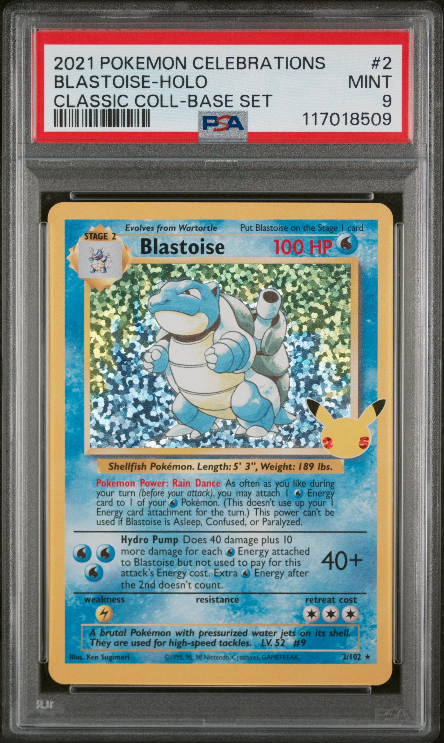 2021 Pokemon Celebrations #2/102 Blastoise Classic Collection Base Set PSA 9