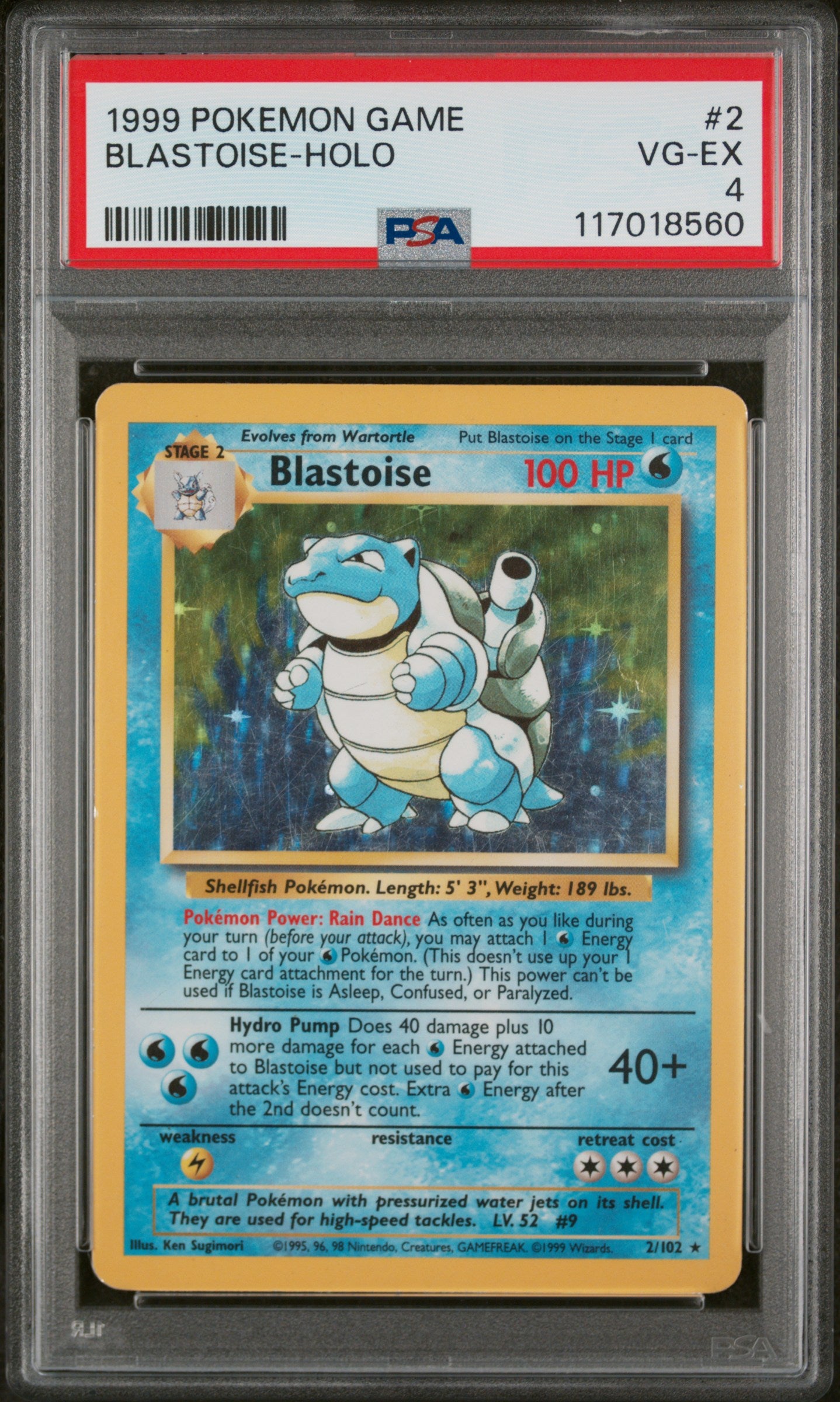 1999 Pokemon #2/102 Blastoise PSA 4