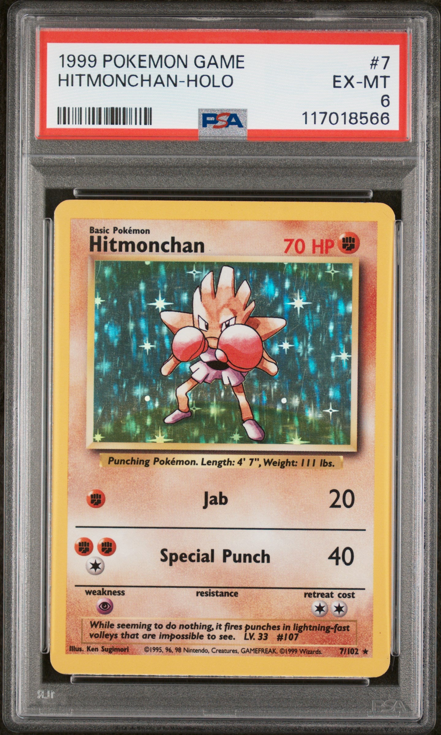 1999 Pokemon #7/102 Hitmonchan PSA 6