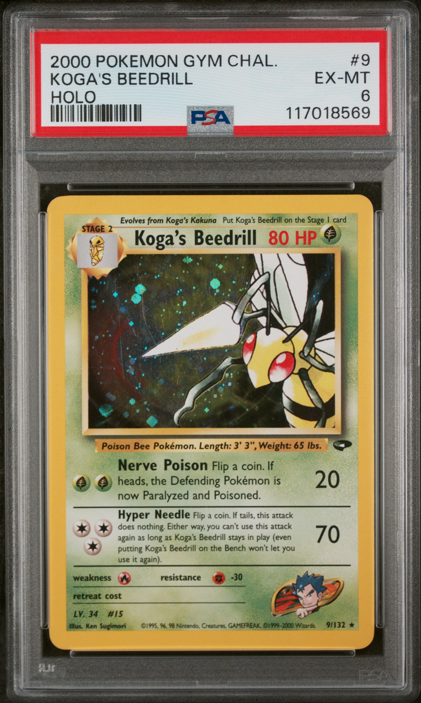 2000 Pokémon Gym Challenge Koga's Beedrill #9/132 Holo PSA 6