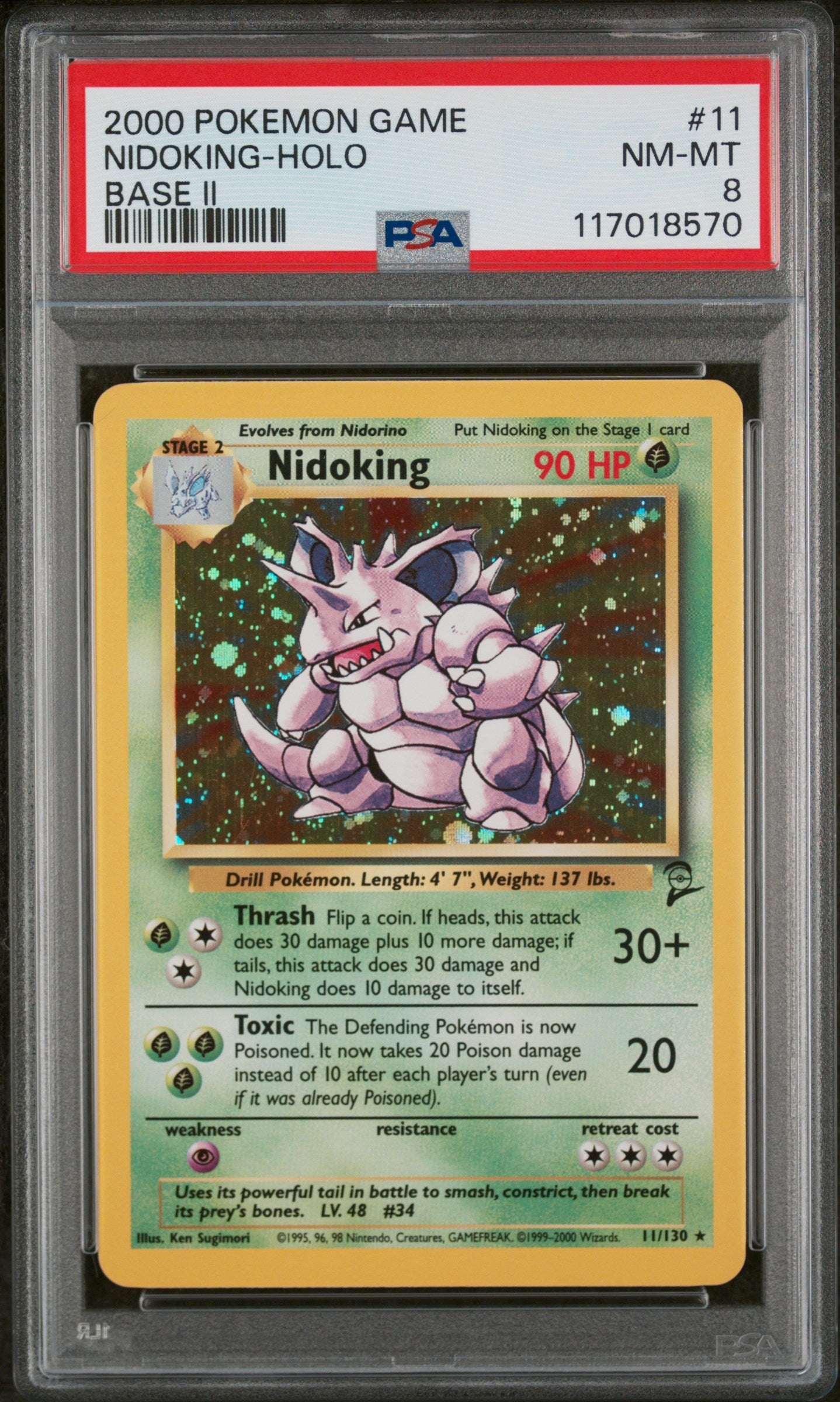 2000 Pokemon #11/130 Nidoking Base Set 2 PSA 8