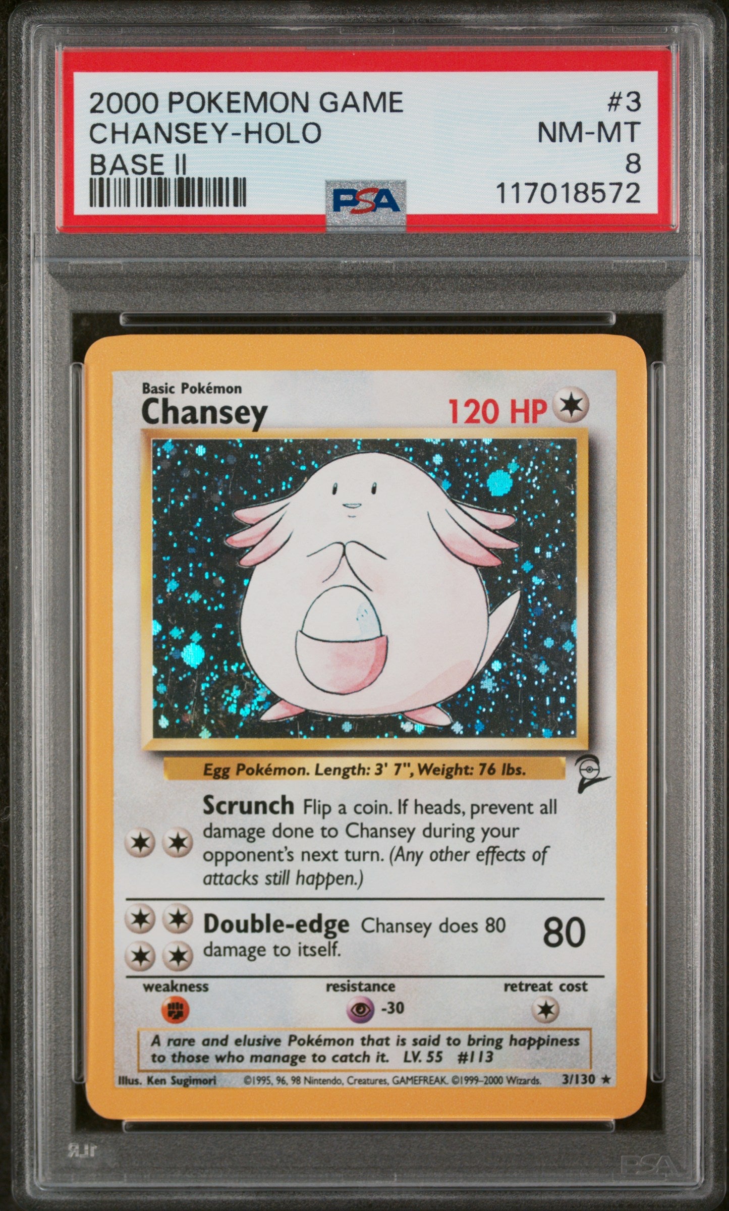 2000 Pokemon #3/130 Chansey Base Set 2 PSA 8