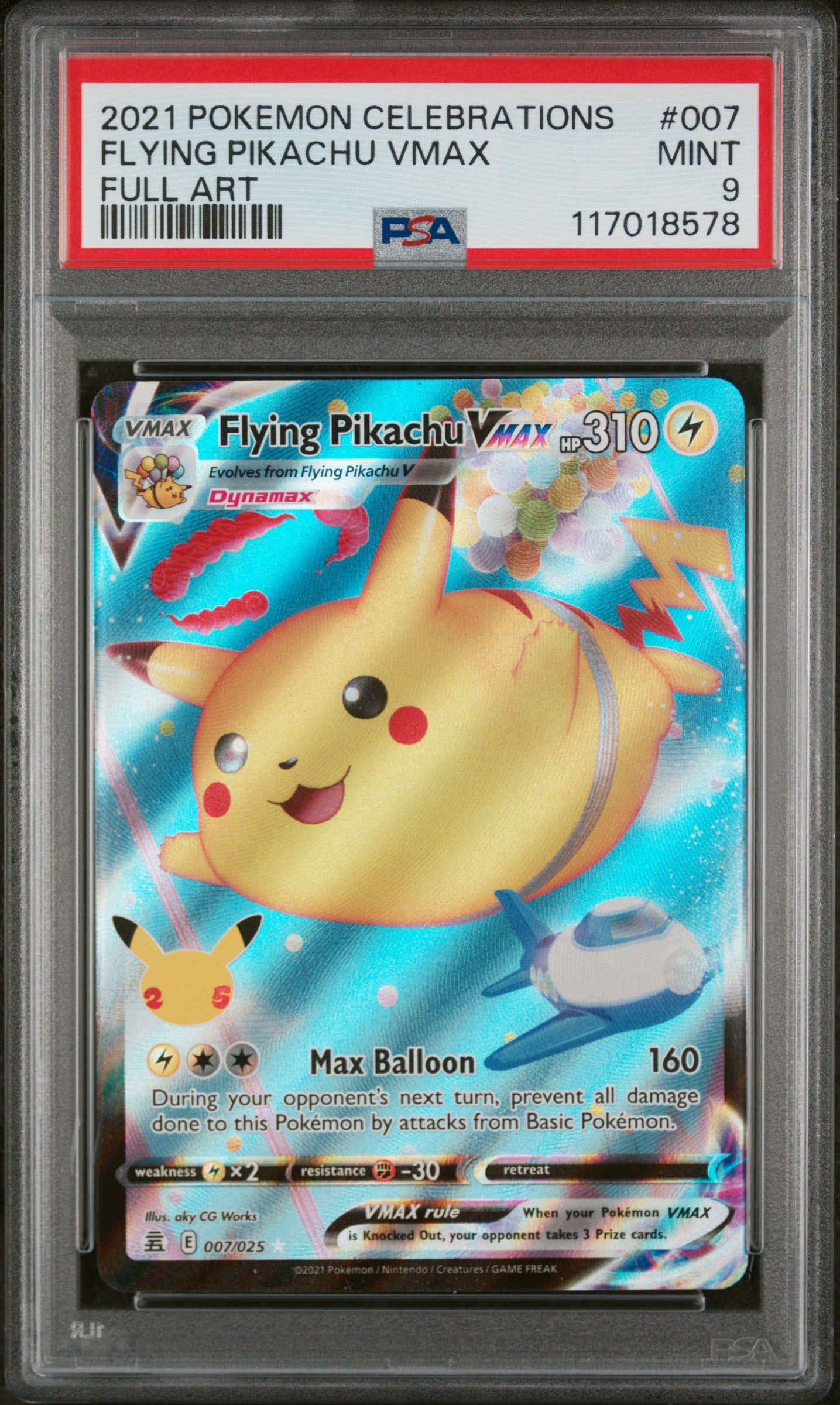 2021 Pokemon #007/025 Flying Pikachu VMAX Celebrations PSA 9