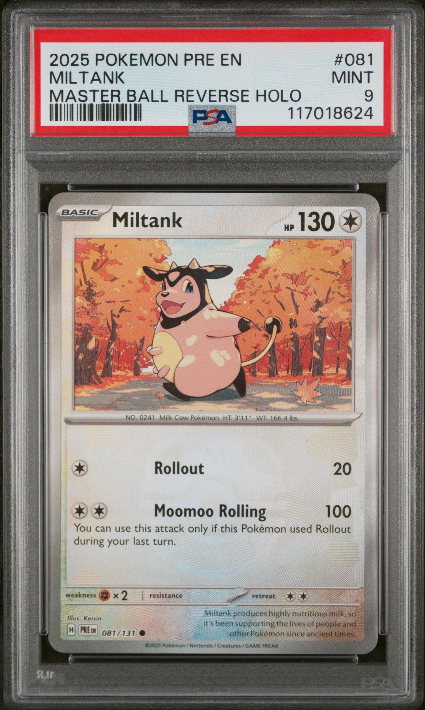 2025 Pokemon #081/131 Miltank Master Ball Reverse Holo PSA 9