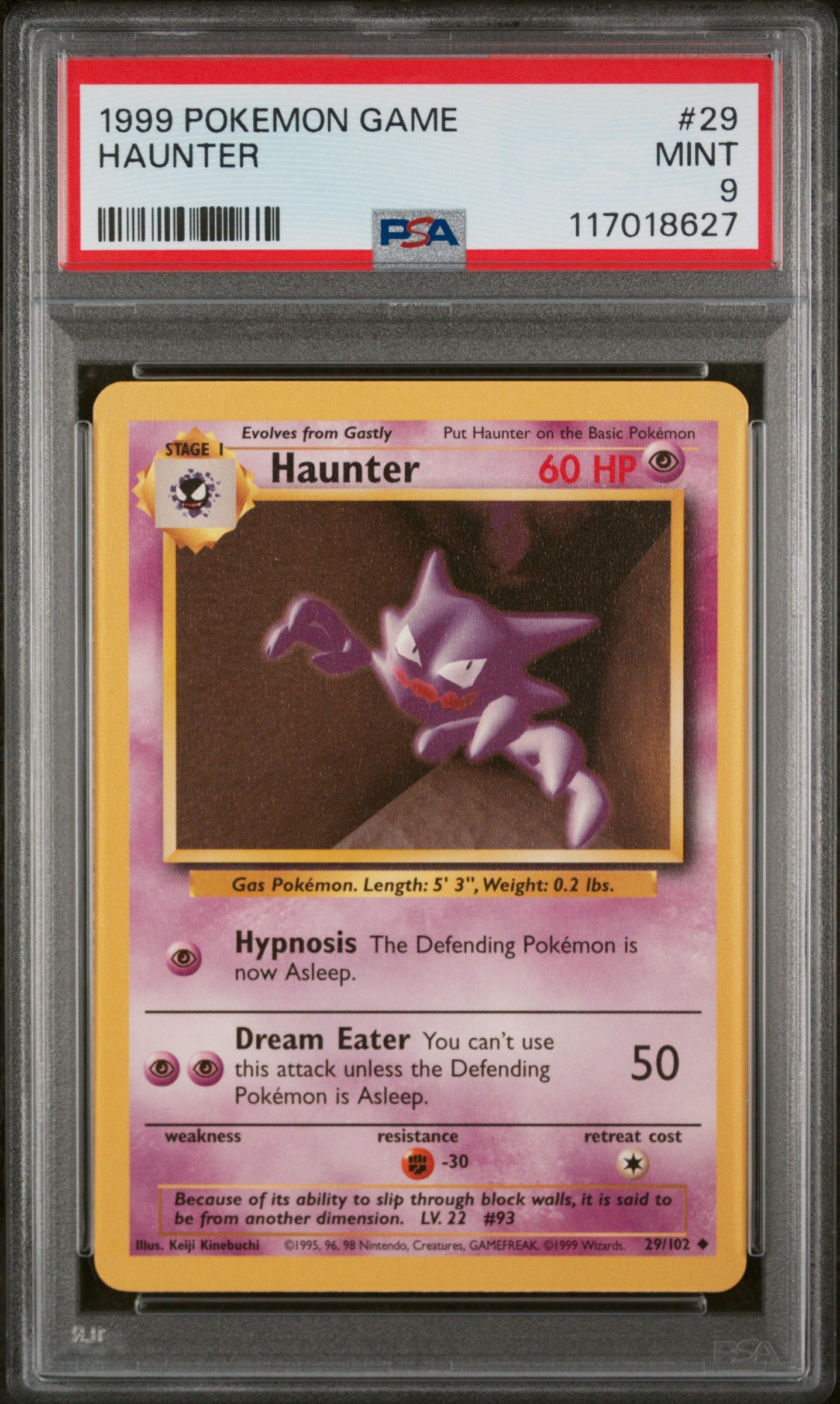1999 Pokemon #29/102 Haunter PSA 9