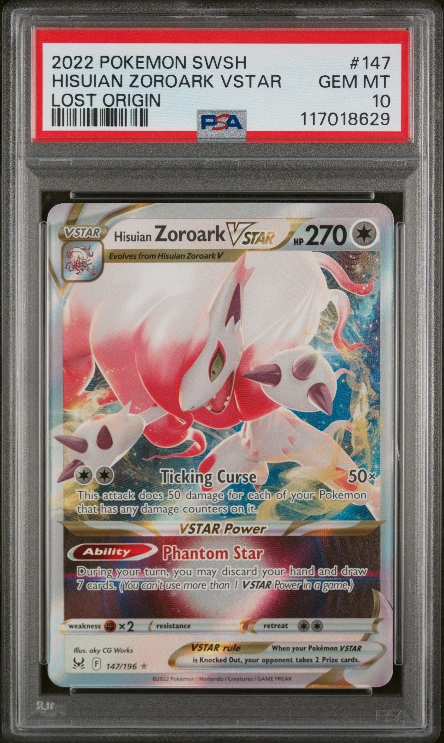 2022 SWSH #147 Hisuian Zoroark VSTAR Lost Origin PSA 10