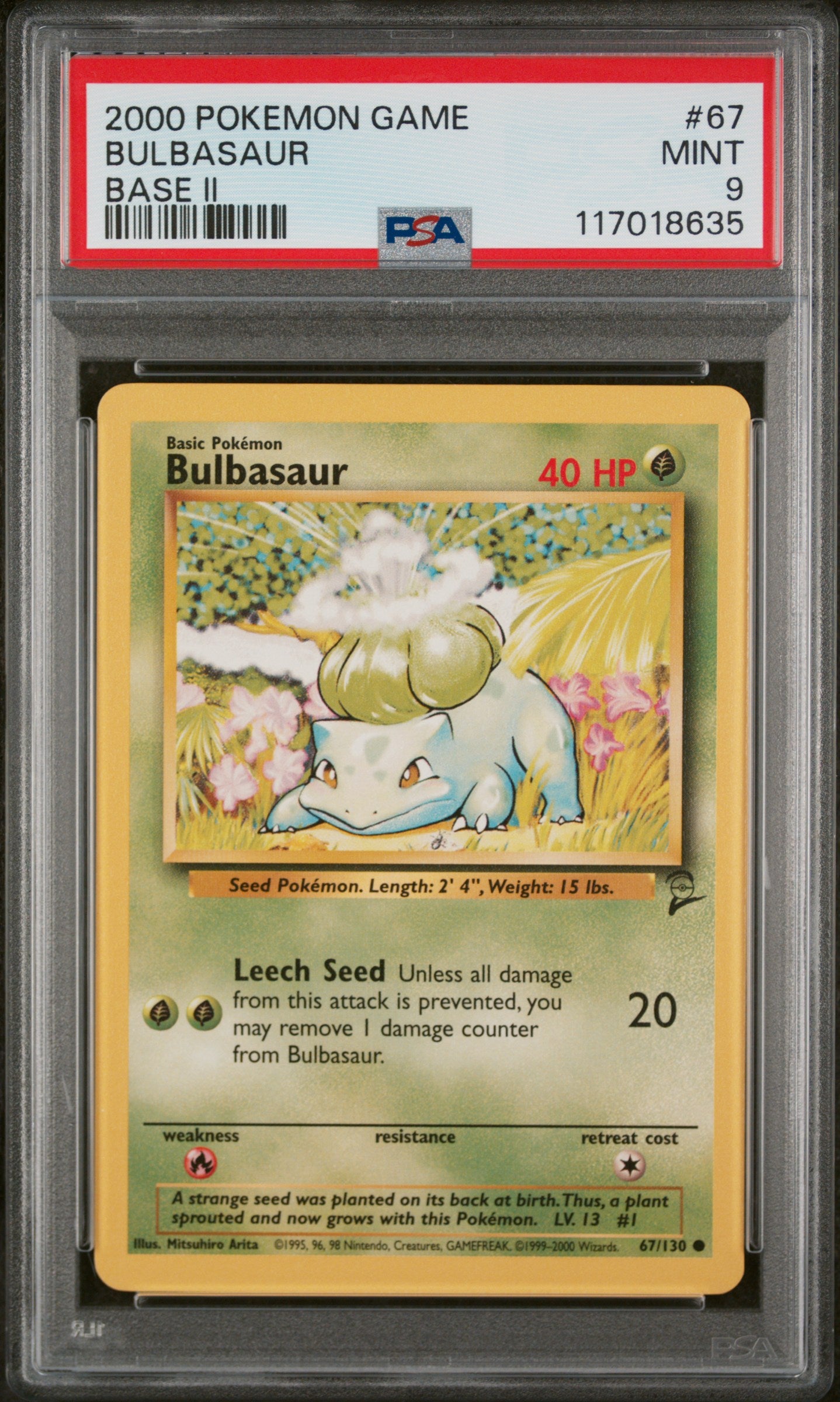 2000 Pokemon #67 Bulbasaur Base II 117018635 PSA 9