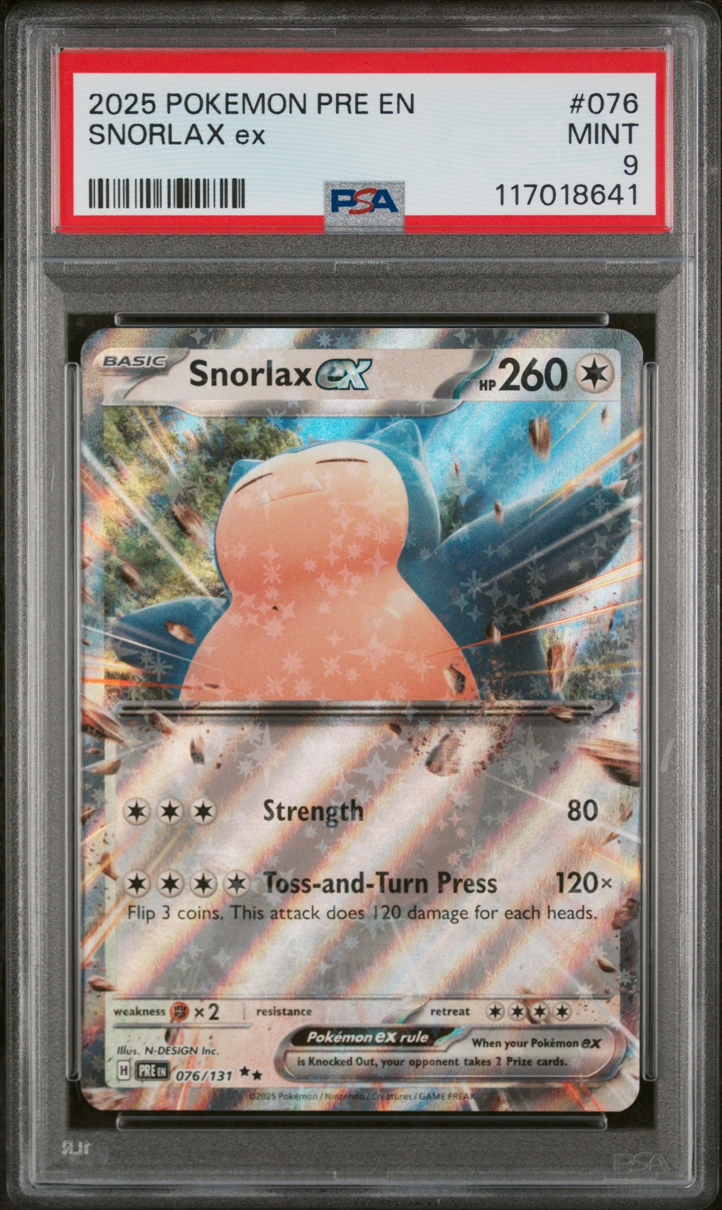 2025 Pokemon #076/131 Snorlax PRE EN PSA 9