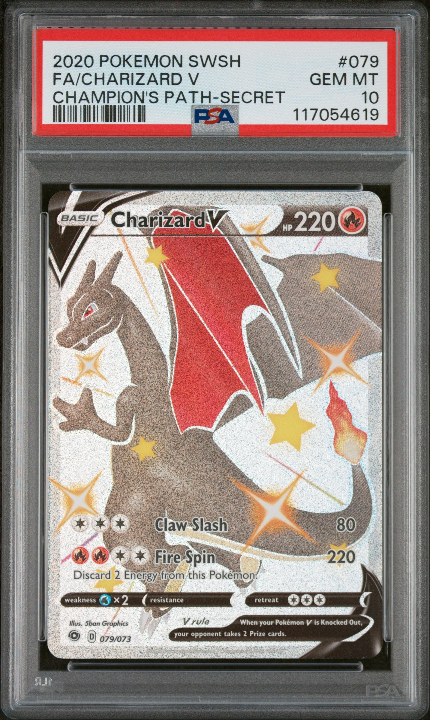 2020 Pokemon Champion's Path Secret Charizard V #079/073 Shiny Full Art PSA 10