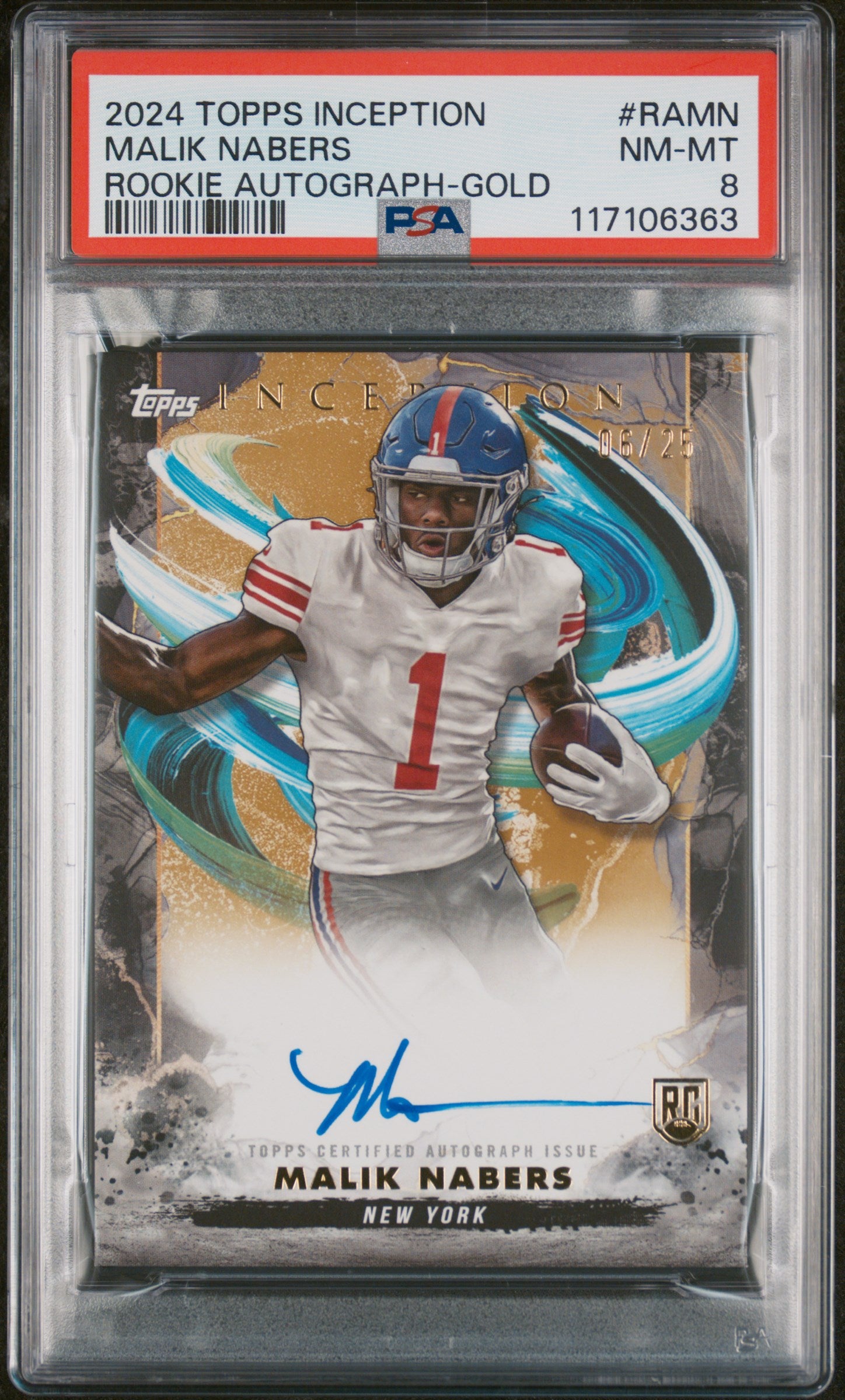 2024 Topps Inception Rookie Autograph Gold Malik Nabers #RA-MN RC Auto /25 PSA 8