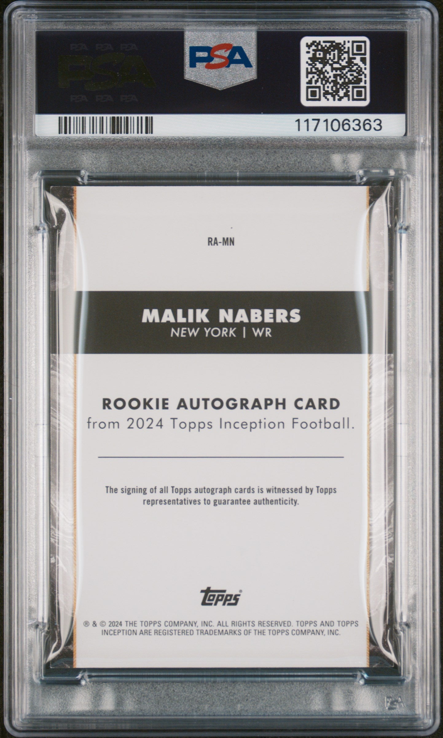 2024 Topps Inception Rookie Autograph Gold Malik Nabers #RA-MN RC Auto /25 PSA 8